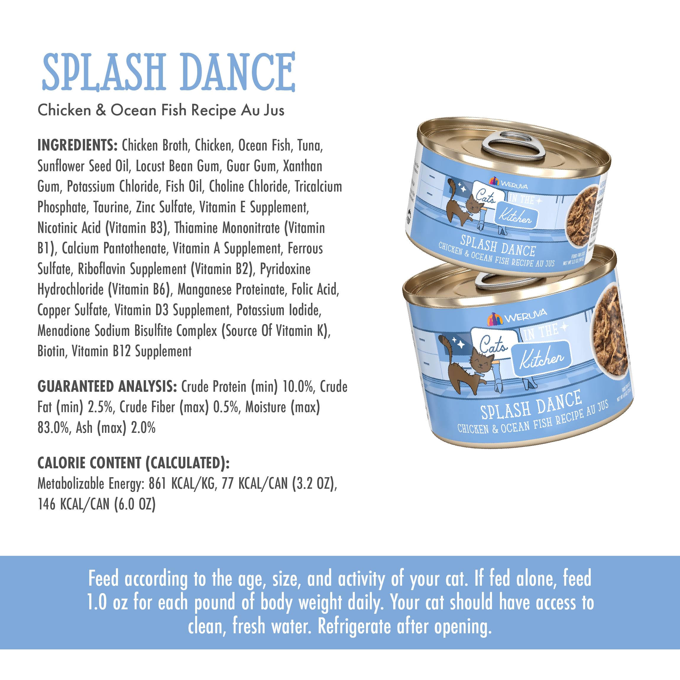 Weruva Cats in The Kitchen, Splash Dance with Chicken & Ocean Fish Au Jus Cat Food, 3.2oz Can (Pack of 24)