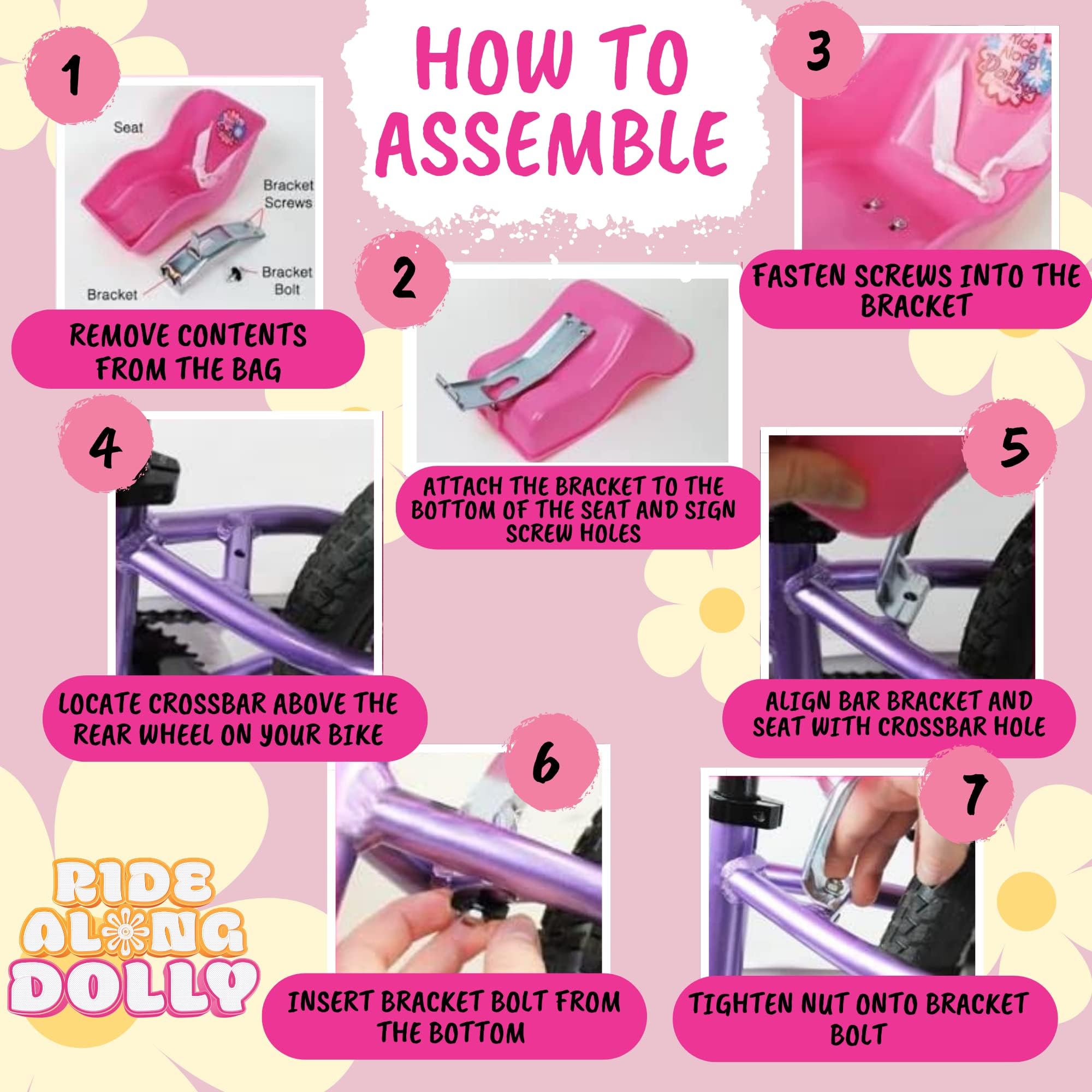 Ride Along Dolly Bike Helmet for 18" Dolls (Pink) -Doll Bicycle Accessory w Decals, Ride with Style! Gift Activity Compatible w American Girl