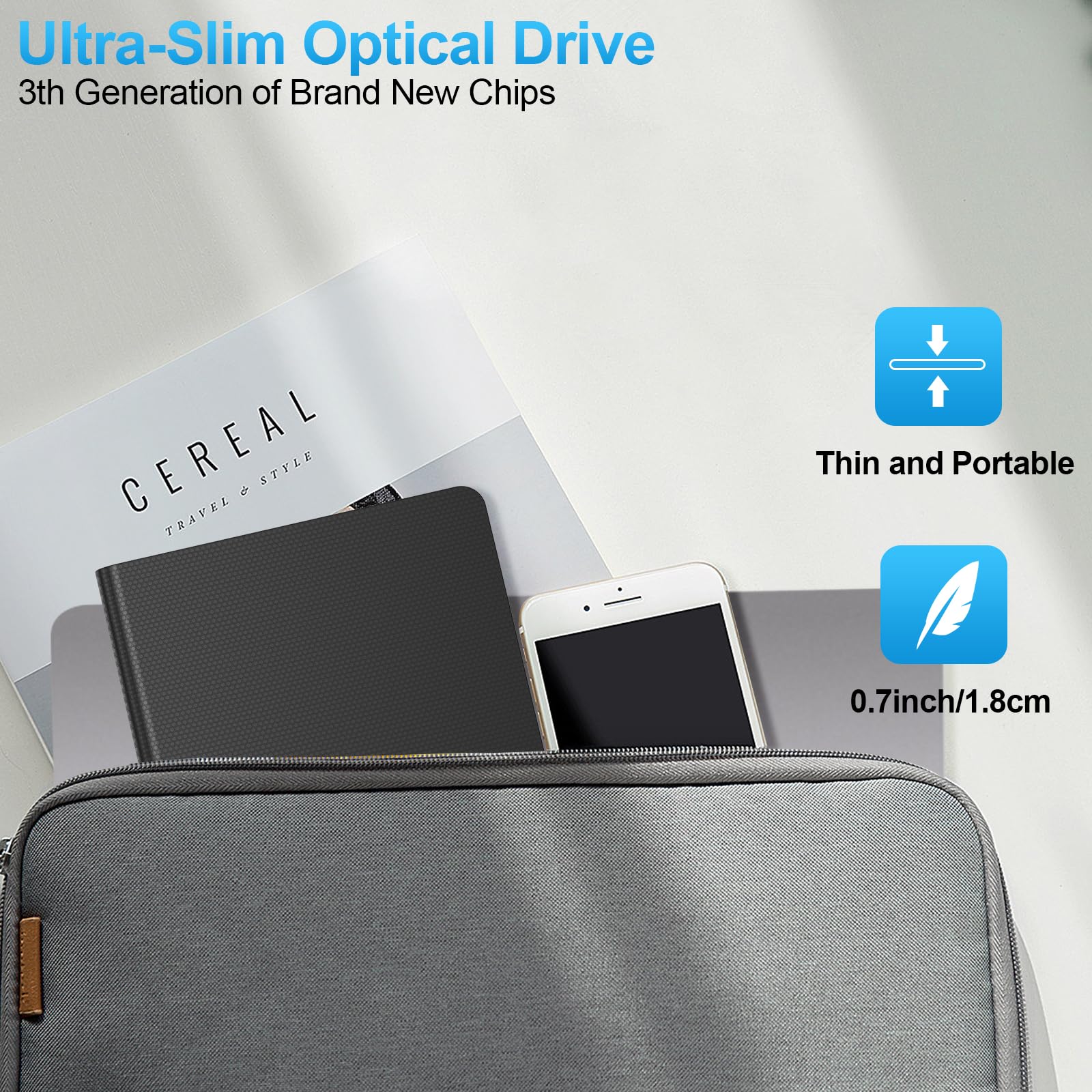 External CD DVD Drive for Laptop, USB 3.0 CD Burner External DVD Drive Portable DVD Player for Laptop with 4 USB and TF/SD Slots,Slim External CD Drive Compatible with Laptop Desktop Mac Windows Linux