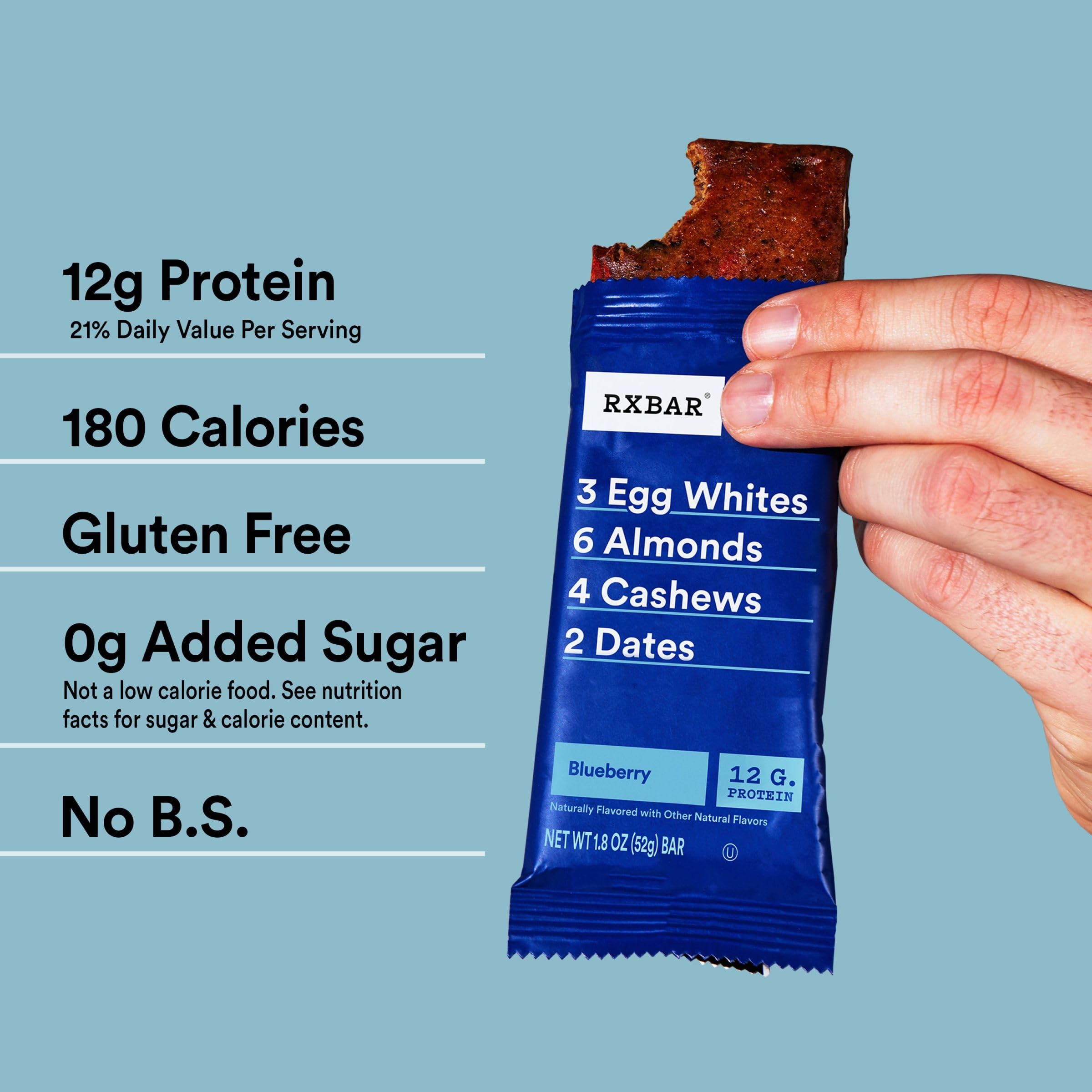 RXBAR Protein Bars, Protein Snack, Snack Bars, Blueberry, 22Oz Box (12 Bars)
