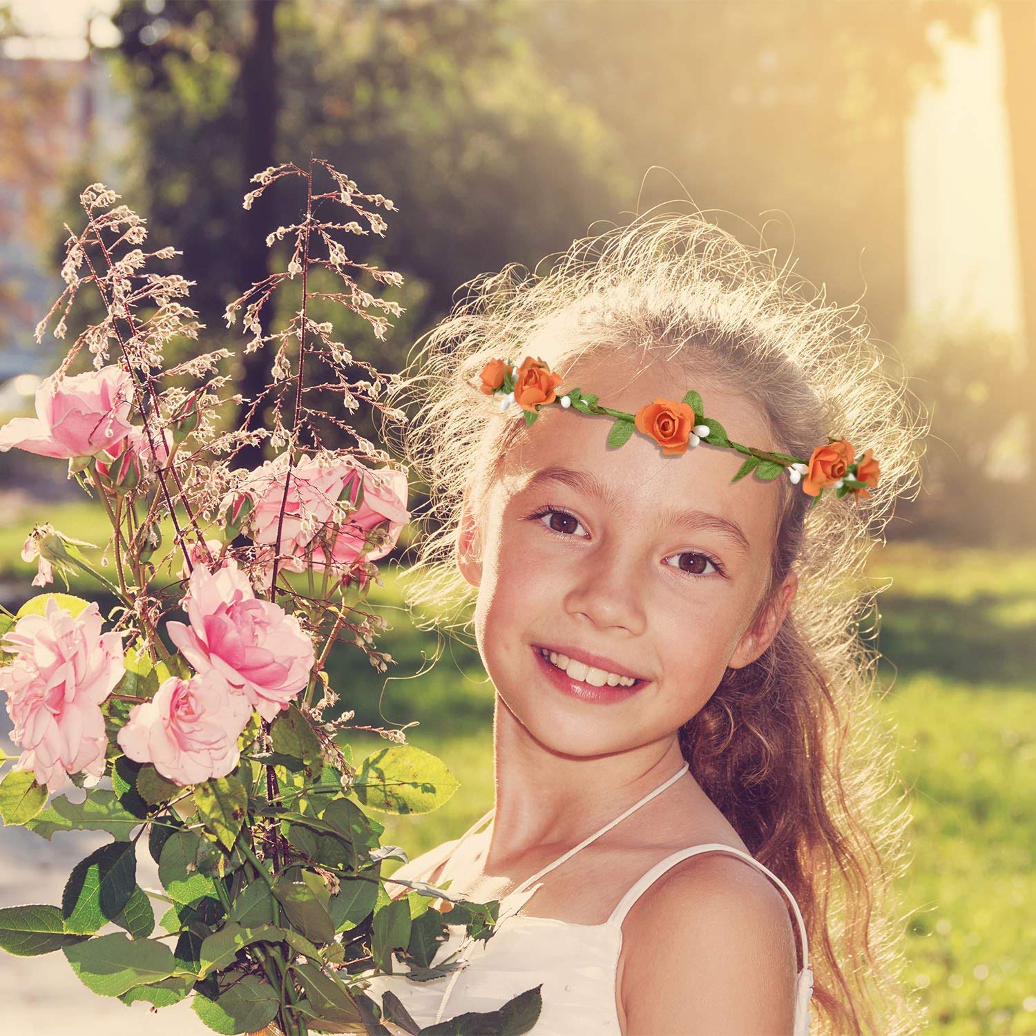 EBOOT 15 Pieces Assorted Colored Flower Crown Wreath Headband Garland Multicolor Headbands Floral Headpiece for Wedding Festival Vacation Fairy Party Photography Props