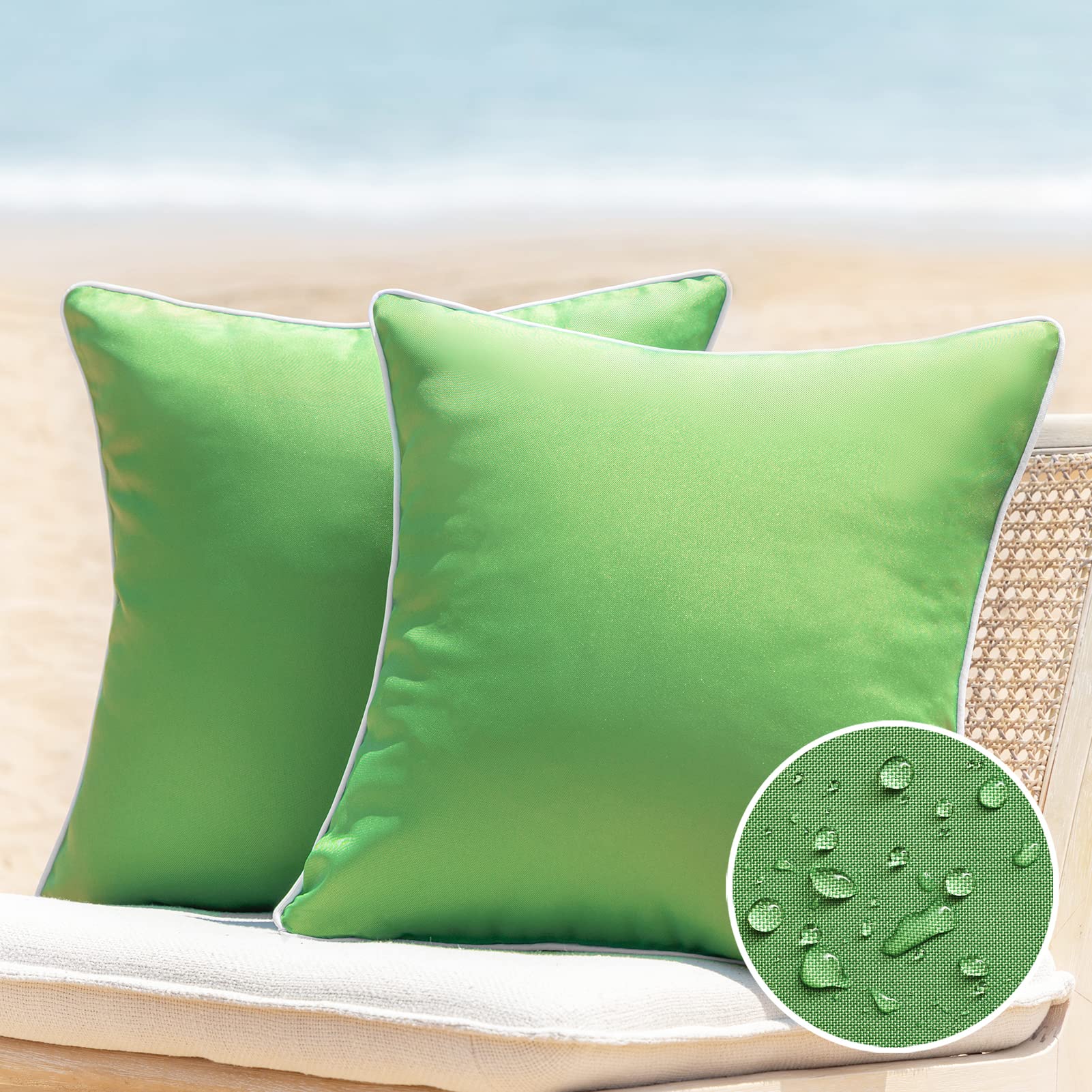 Phantoscope Pack of 2 Outdoor Waterproof Solid Throw Decorative Pillow Cover Decorative Square Outdoor Pillows Cushion Case Patio Pillows for Couch Tent Sunbrella, Forest Green 18x18 inches 45x45 cm