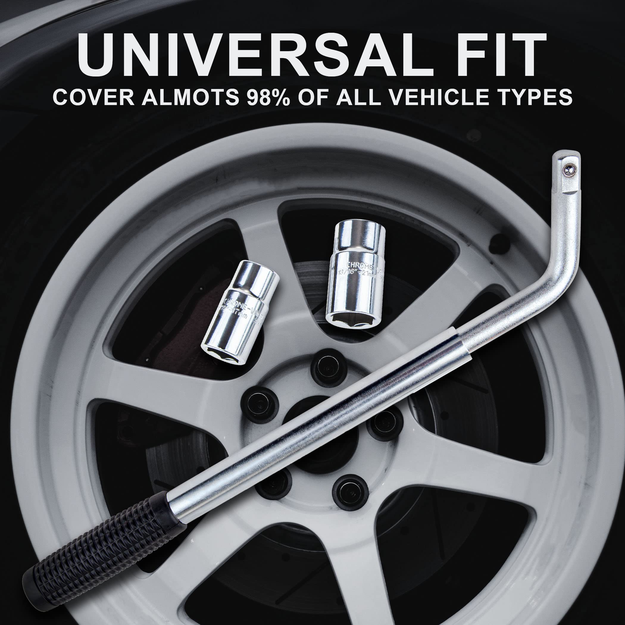 CARTMAN Telescoping Lug Wrench, Wheel Wrench with Standard CR-V Sockets 17/19, 21/22mm