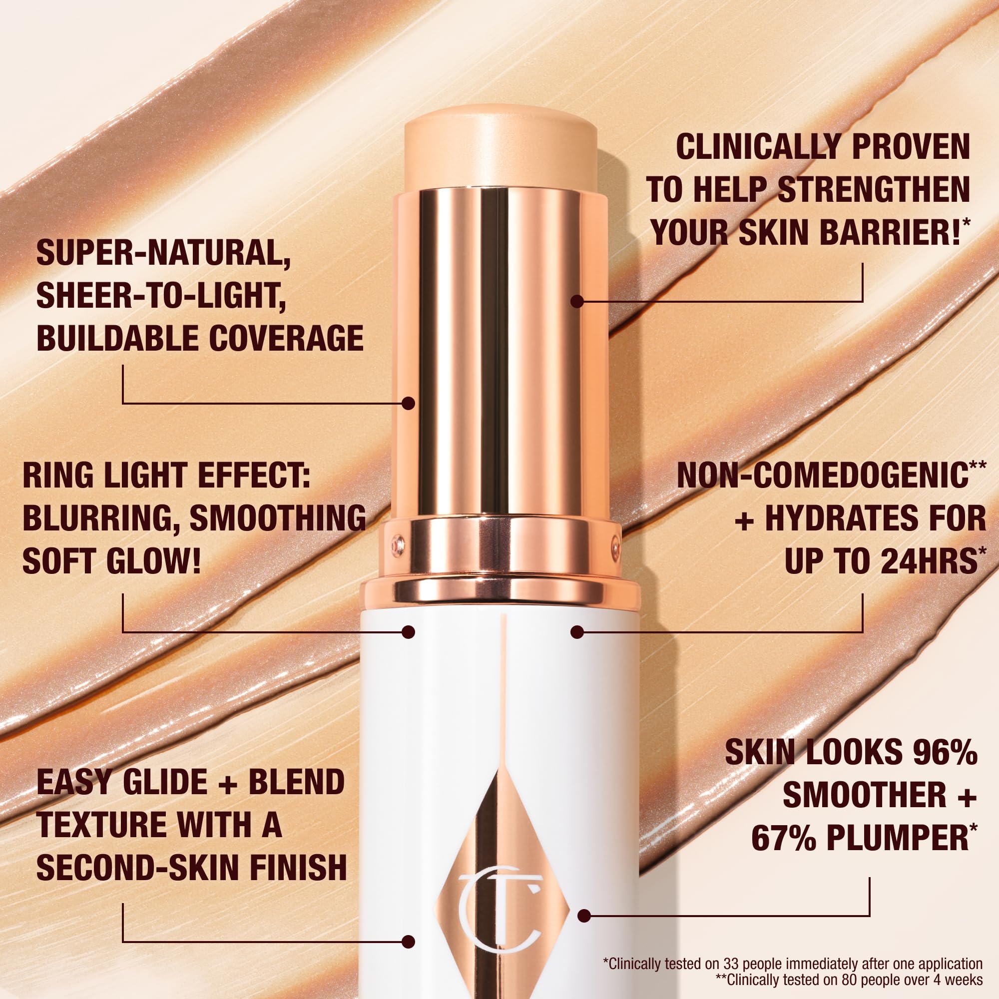 Charlotte Tilbury Unreal Skin Tint & Sheer Glow Hydrating Foundation Stick - Cream Foundation Makeup with Sheer-to-Light Coverage & a Buildable Formula - Blurring, Smoothing & Nourishing - 2 Fair