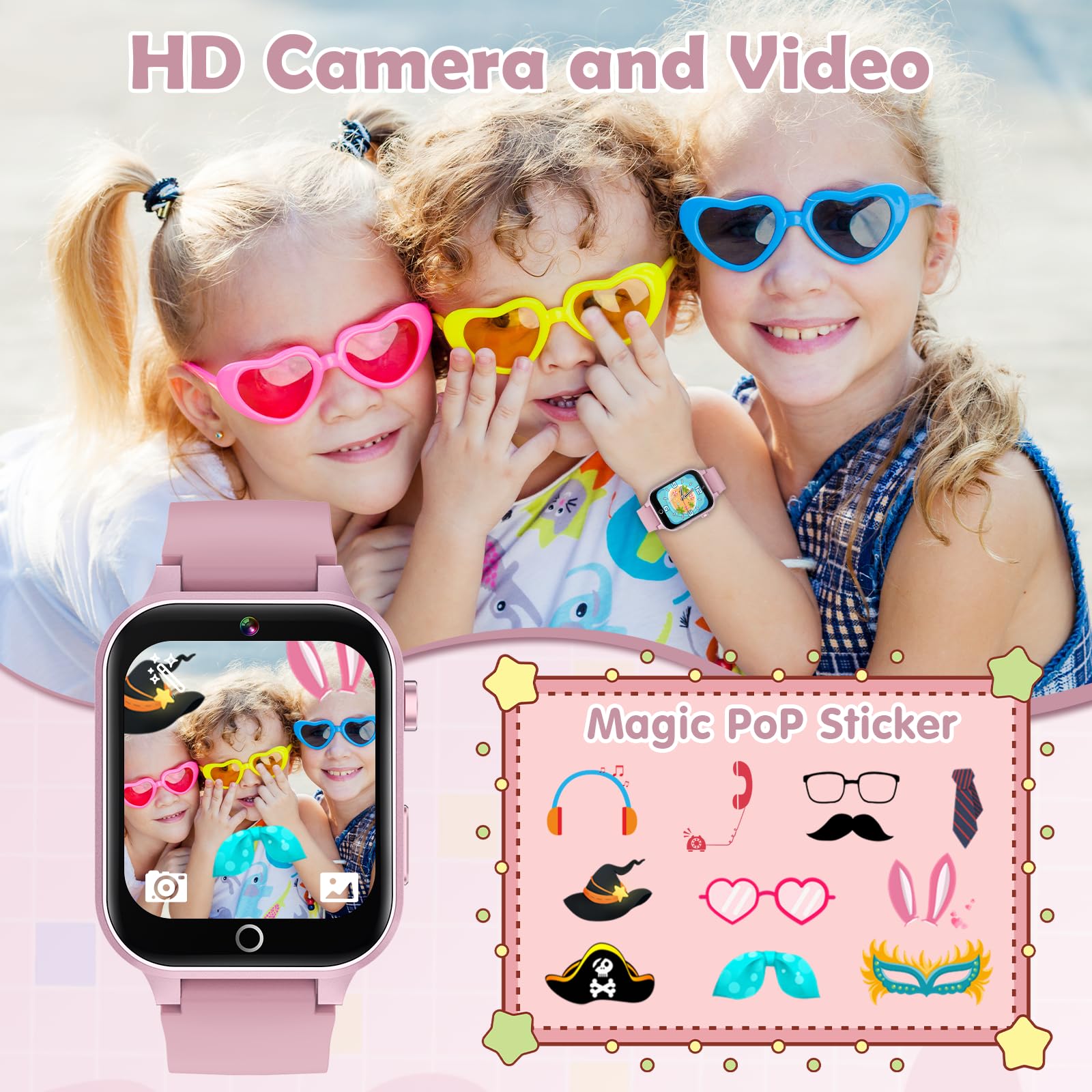 Luyiilo Kids Games Watch, with 26 Puzzle Games, Touch Screen, HD Camera, Alarm Clock, Toys for Ages 4-12 Years Old.Birthday Gift for Boys Girls (Pink)