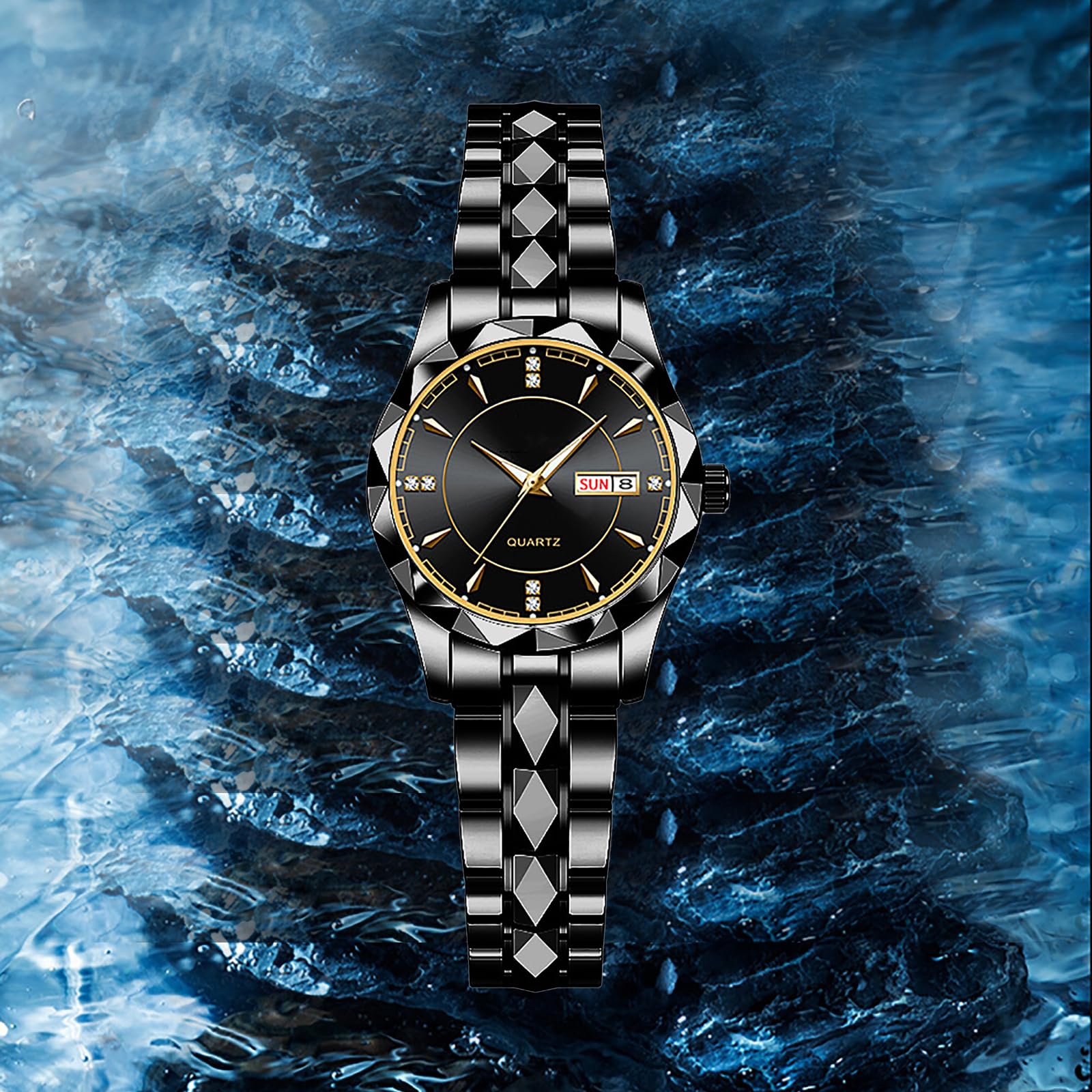 BESTKANG Classic Business Ladies Wrist Watch Luxury Waterproof Calendar Stainless Steel Dress Quartz Wrist Watches for Women (Black)