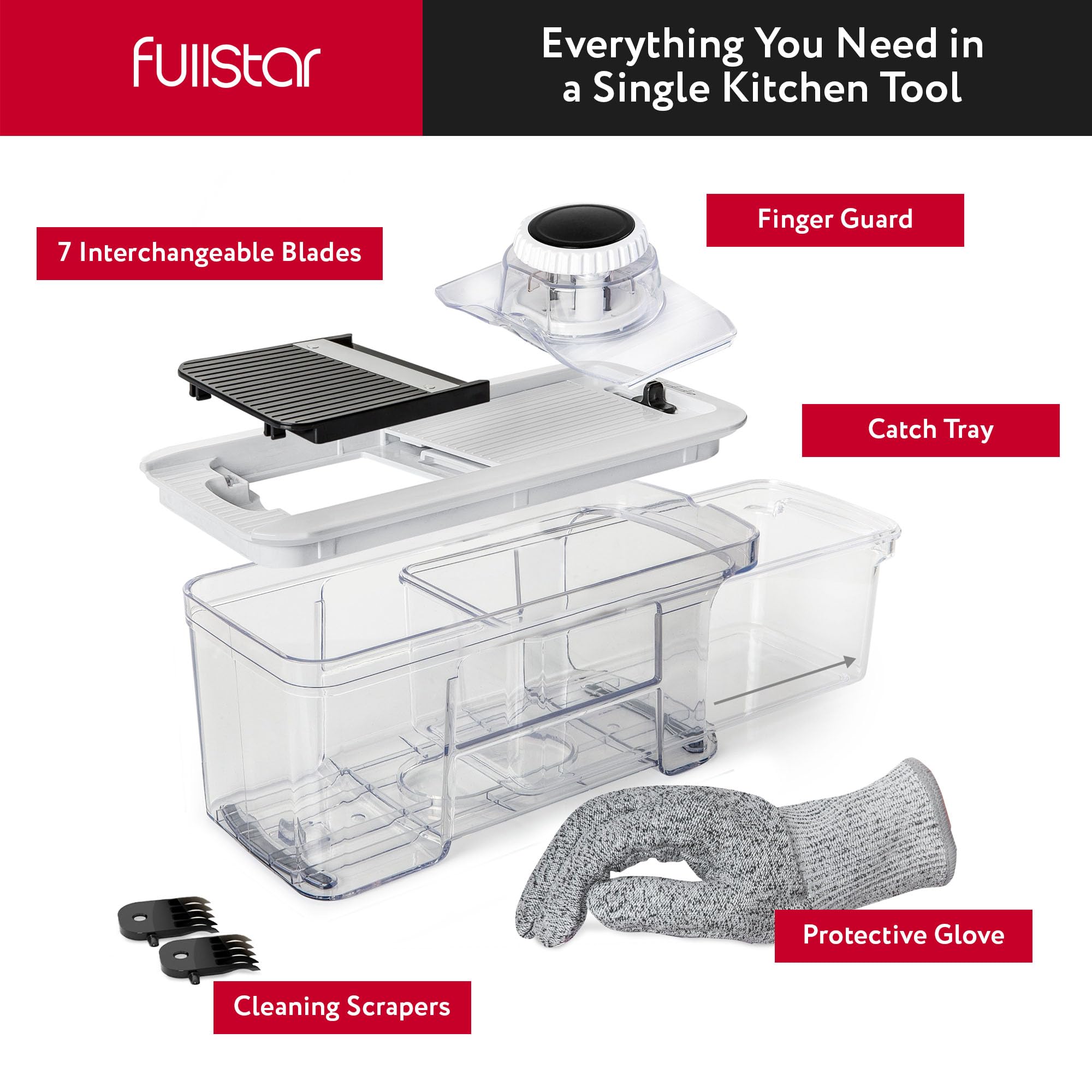 Fullstar Vegetable Chopper, Cheese Slicers, Food Chopper, Veggie Chopper, Onion Chopper, Vegetable Chopper with Container, Mandoline Slicer & Cheese Grater (7 in 1 - White)