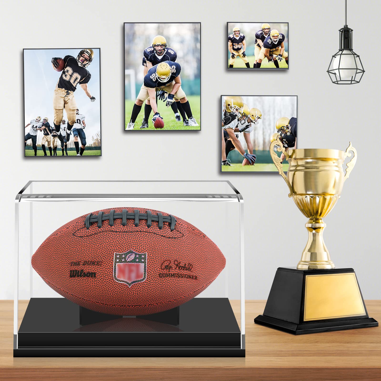 KKU Football Display Case Autographed Football Holder Acrylic Display Case with Built-in Removable Football Display Stand, Clear