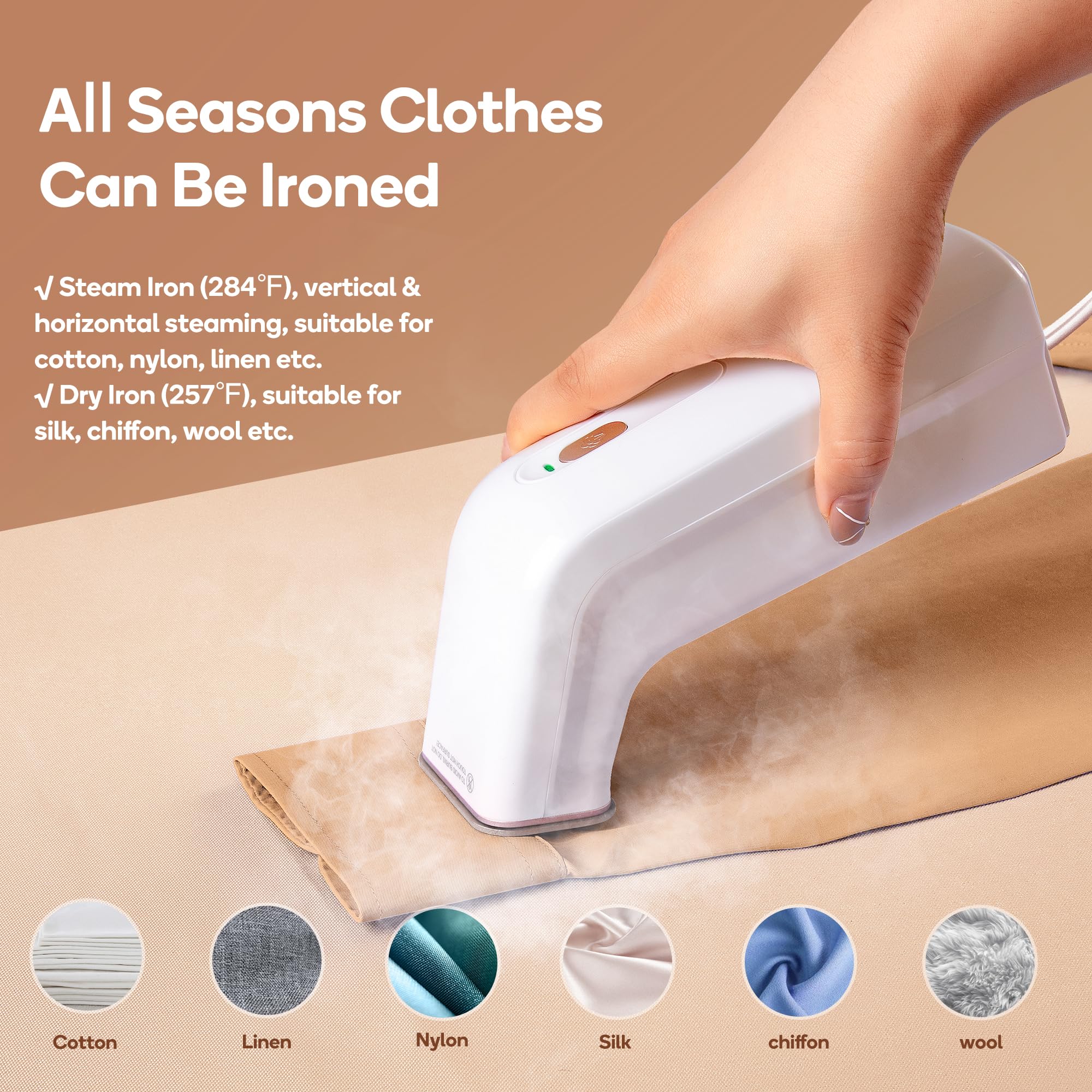 Newbealer Steamer for Clothes, Portable Steam Iron, Horizontal & Vertical Steaming, Dry Ironing, Non-Stick Ceramic Soleplate, 170ml Garment Wrinkle Remover, Auto-off, 1.2lbs Lightly (120V Only)