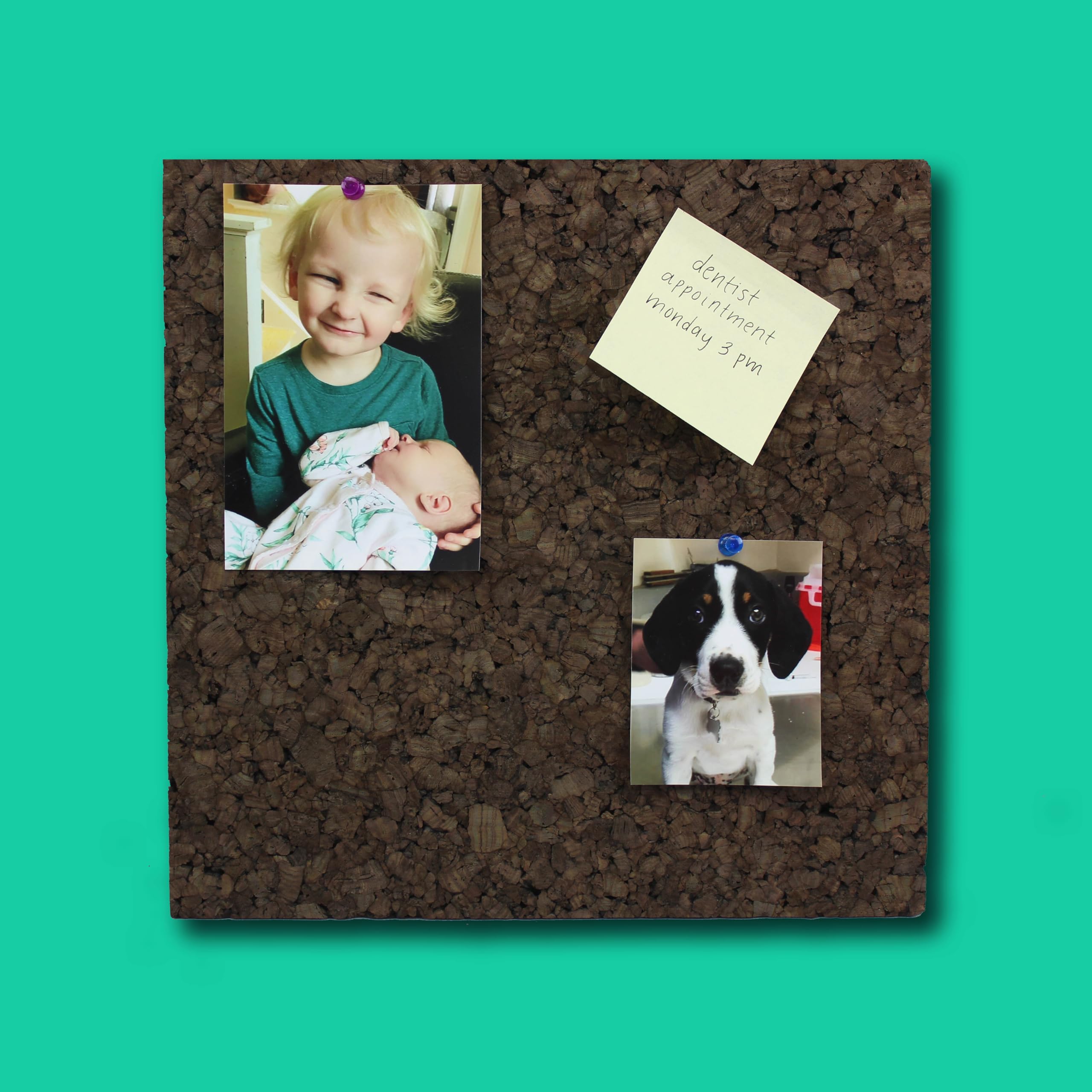 Flipside Products 12 x 12 x 9.5MM Thick Dark Brown Cork Squares, Wall Tiles, Square Pinning Cork Board, Bulletin Board Mini Wall Board - 4 Pack