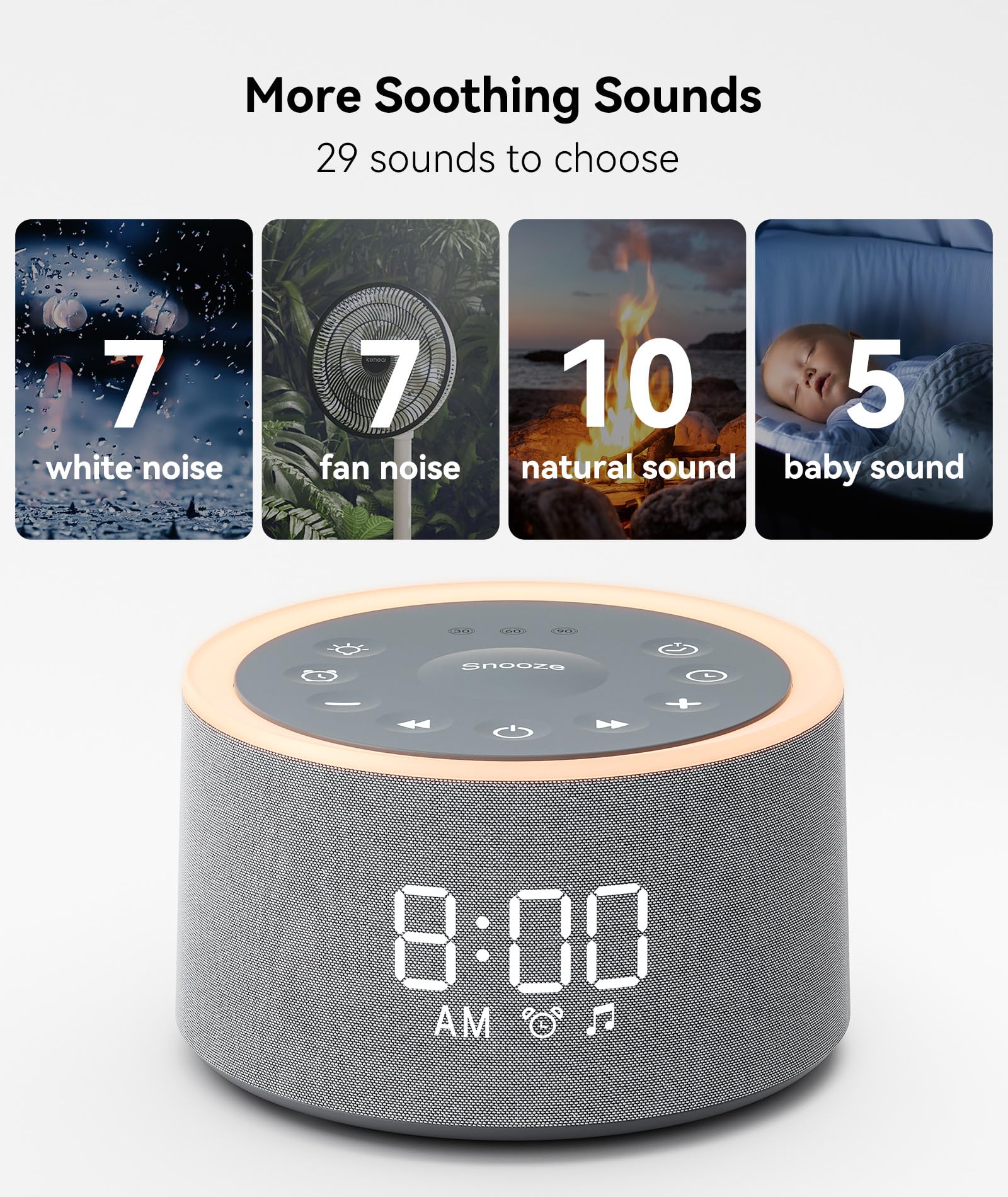 Dreamegg D1+ Sound Machine & Alarm Clock - Sound Machine for Sleep, White Noise Machine with 29 Soothing Sounds, Night Light, 0-100% Dimmable, White Noise Alarm Clock for Bedrooms Adults Baby