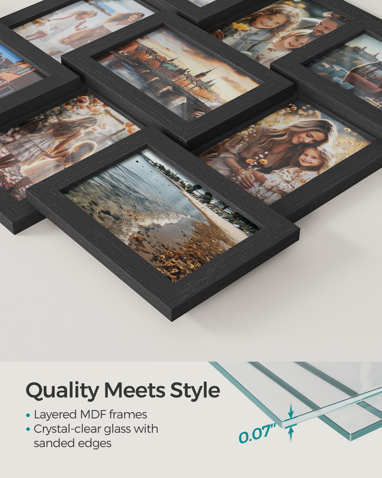 SONGMICS Collage Picture Frames, 4x6 Picture Frames Collage for Wall Decor, 9 Pack Photo Collage Frame for Gallery, Multi Family Picture Frame Set, Glass Front, Assembly Required, Ink Black