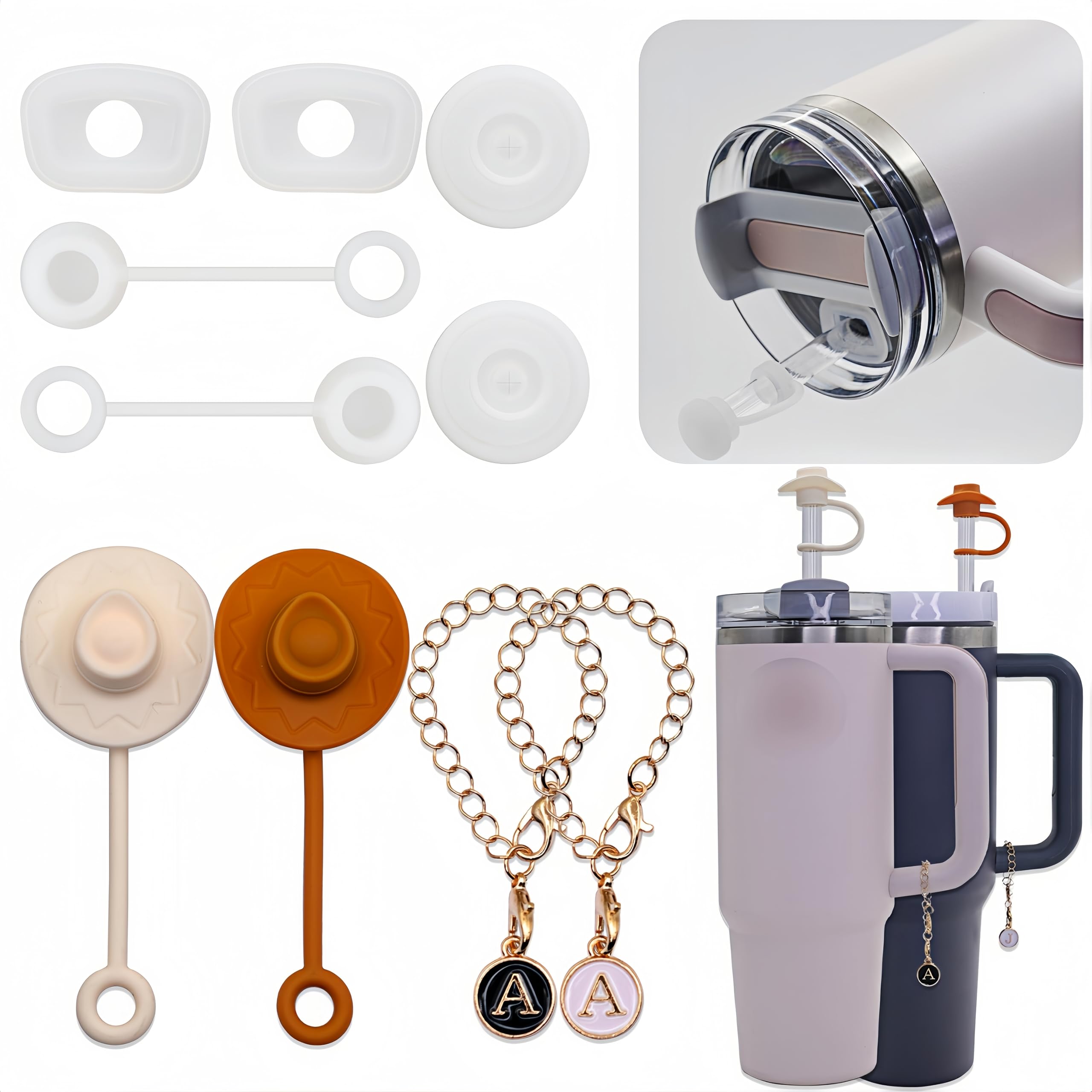 4-Pack Cowboy Straw Hats and 6-Pack Leak-Proof Stoppers for Stanley H1.0