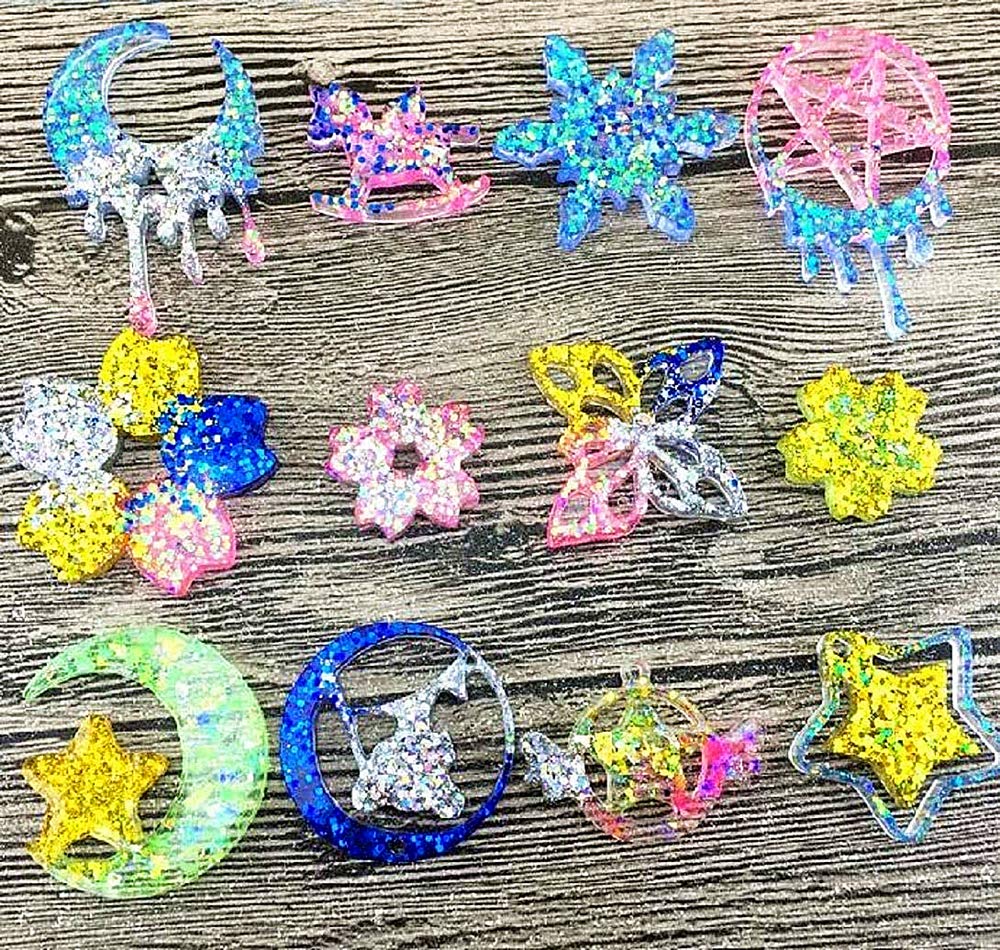 11 Pack Resin Silicone Casting Molds Trays for DIY Jewelry Craft Making, Including Butterfly Cherry Blossom Wooden Horse Sailor Moon and Star Moon Molds