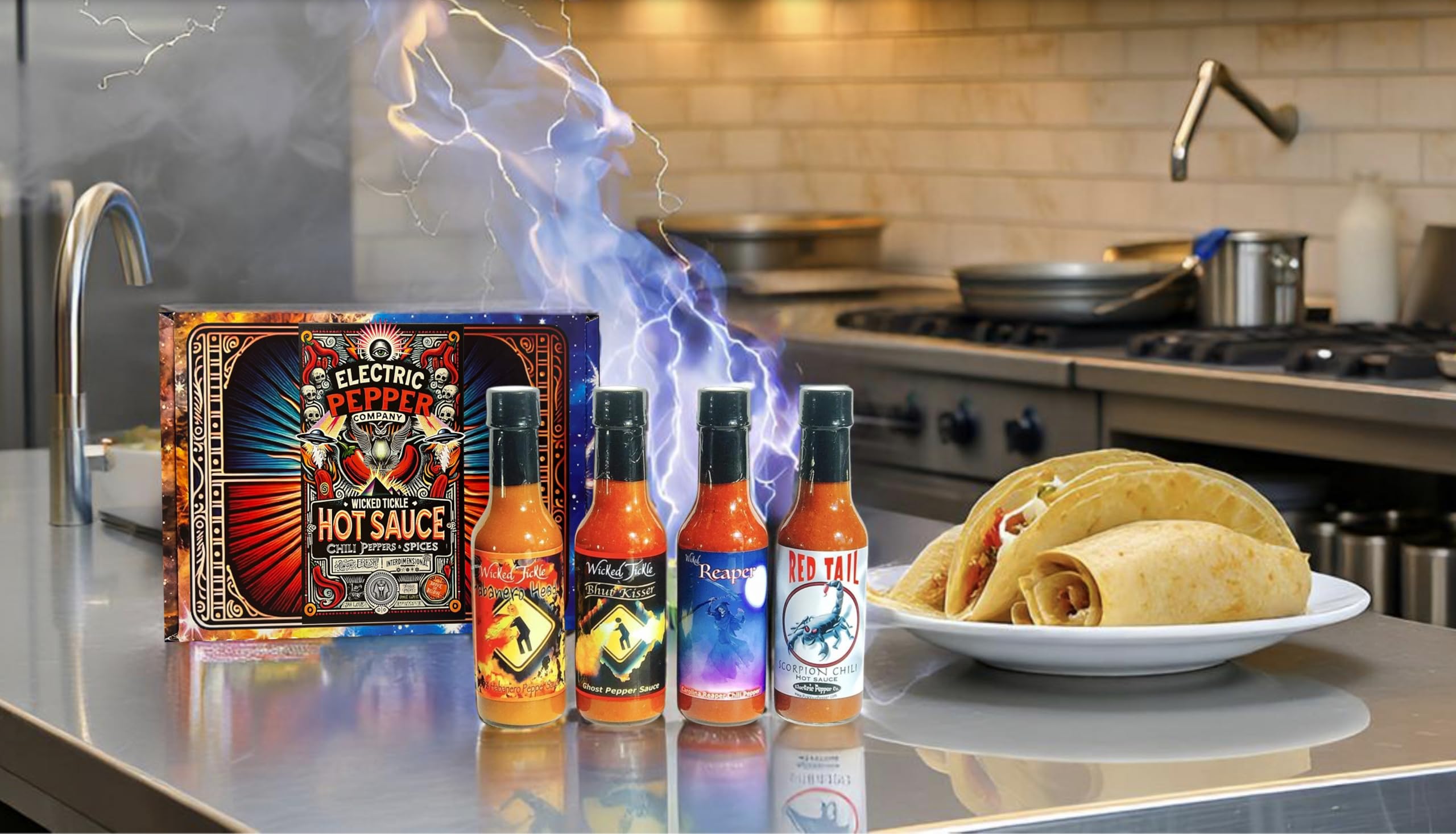 Wicked Tickle Hot Sauce Gift Set – Carolina Reaper, Scorpion, Ghost & Habanero, 4 Pack, 5 oz Bottles