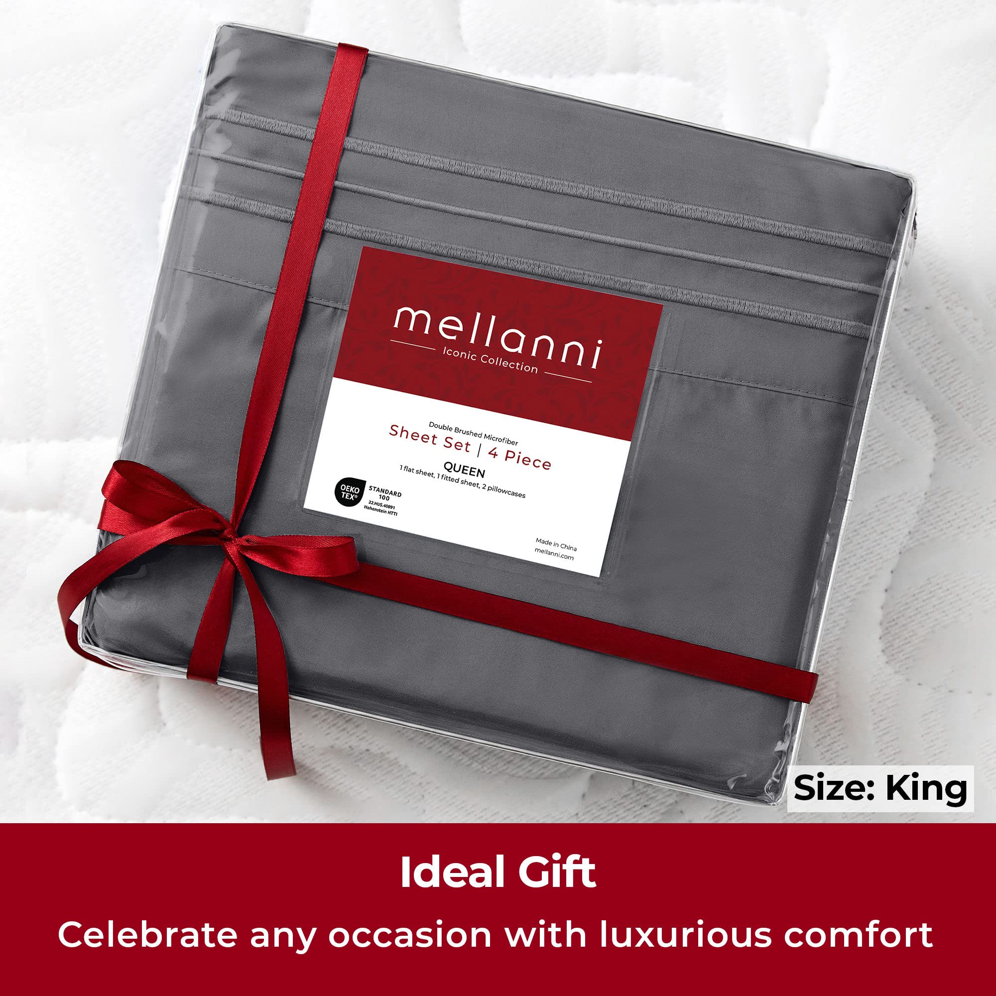 Mellanni 4PC Bed Sheet Set + 6PC Bed Sheet Set Bundle&Save - 10 Piece Iconic Collection Bedding Sheets & Pillowcases - Bundle Includes: 2 Flat Sheets, 2 Fitted Sheet and 6 Pillow Cases (King, Gray)