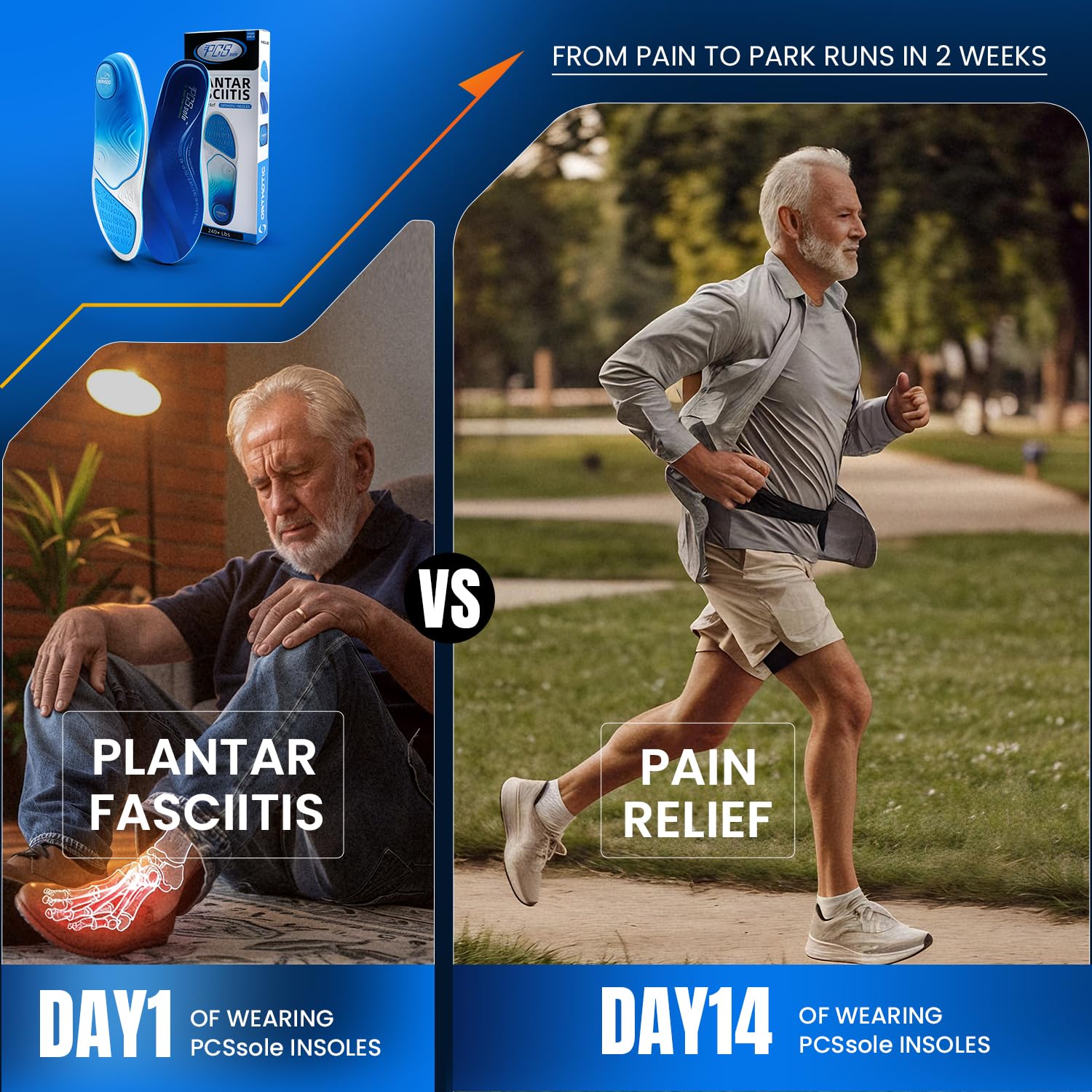 PCSsole Orthotic Insoles Pro (Gen 2 for Plantar Fasciitis Relief - 240+lbs Heavy Duty High Arch Support Inserts with Max Cushion & Comfort - Shoe Insert for Flat Feet, Heel Pain, Overpronation