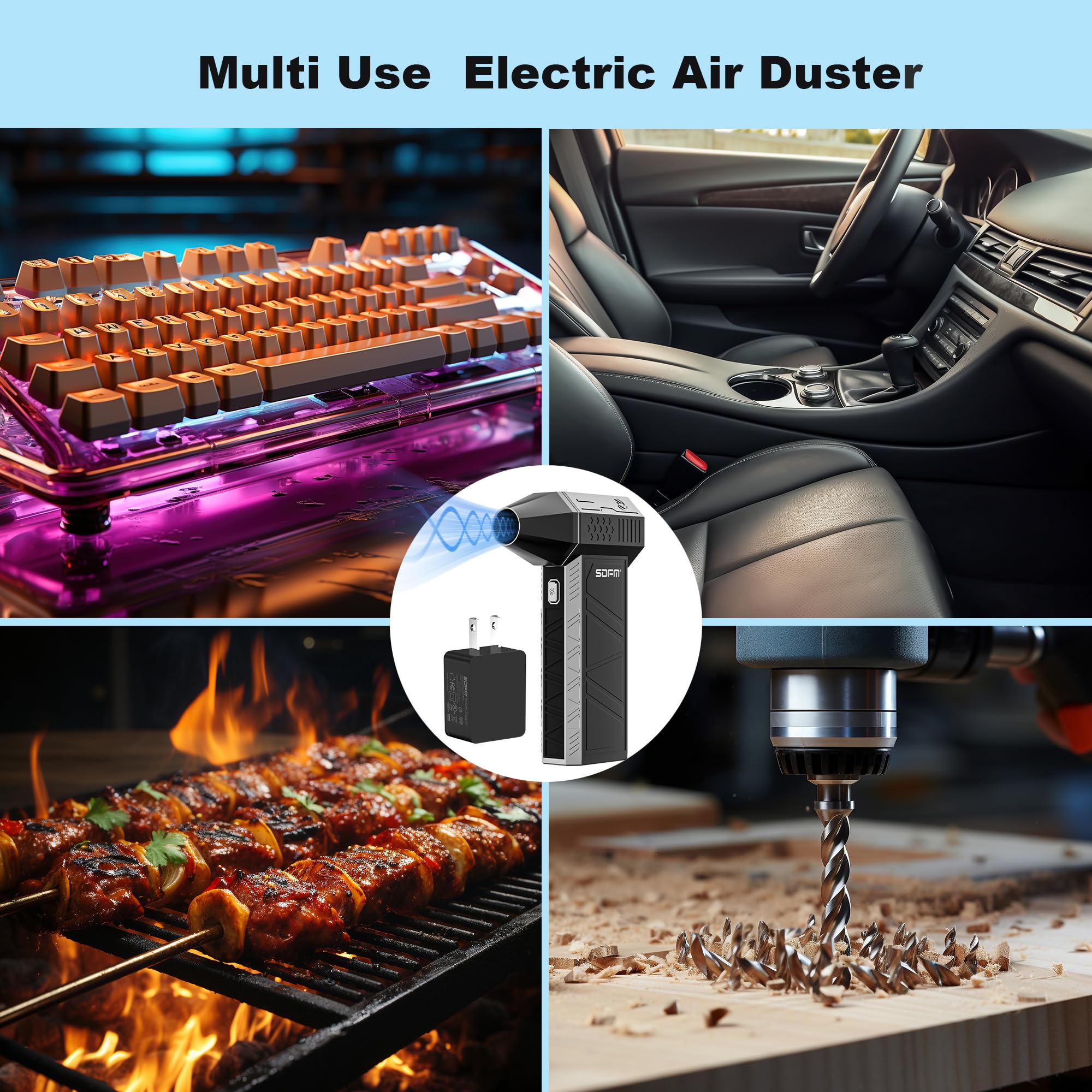 SDFM Electric Air Duster - 130000RPM Compressed Air Duster,3 Gear Adjustable Jet Dry Blower can Reusable Can for Computer Keyboard,Outdoors,Car,Home.(X3 Max-Black)