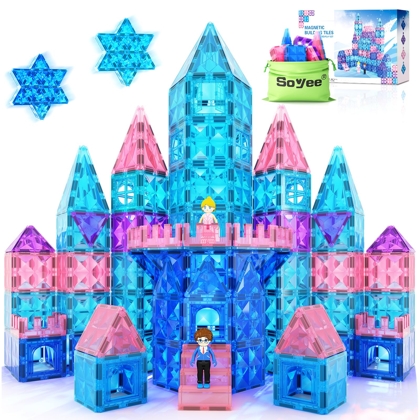 Frozen Toys for Girls Diamond Magnetic Tiles with Stair Dolls Toys for 3+ Year Old Girls Boys Sensory STEM Learning Toys Gifts for 3 4 5 6 7 8+ Year Old