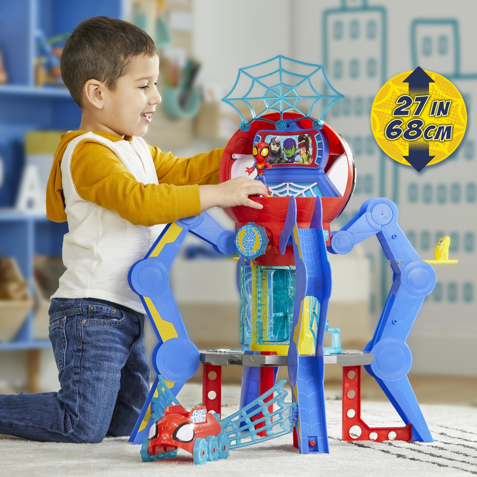 Spidey and His Amazing Friends Web-Spinners Web-Quarters, Kids Playset with Action Figure, Vehicle, and Accessories, Marvel Super Hero Toys, Ages 3 and Up