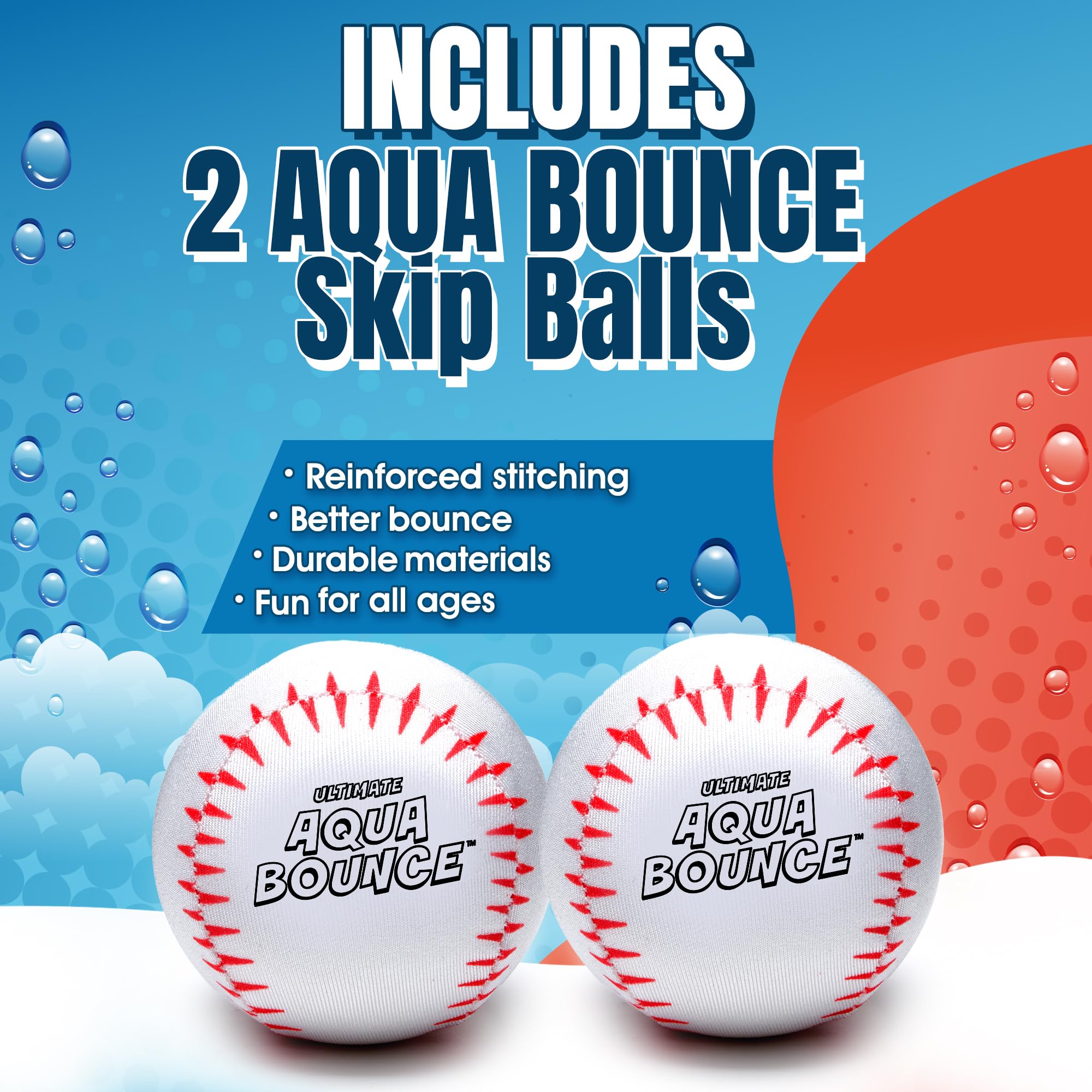 Ultimate Larger 3” Size Skip Balls (Baseball) Beach Pool Toys for Kids Ages 8-12 Year Old Boys Girls Gifts Easter Basket Stuffers for Teens Family Fun Water Games Adult Men Women Best Birthday Present