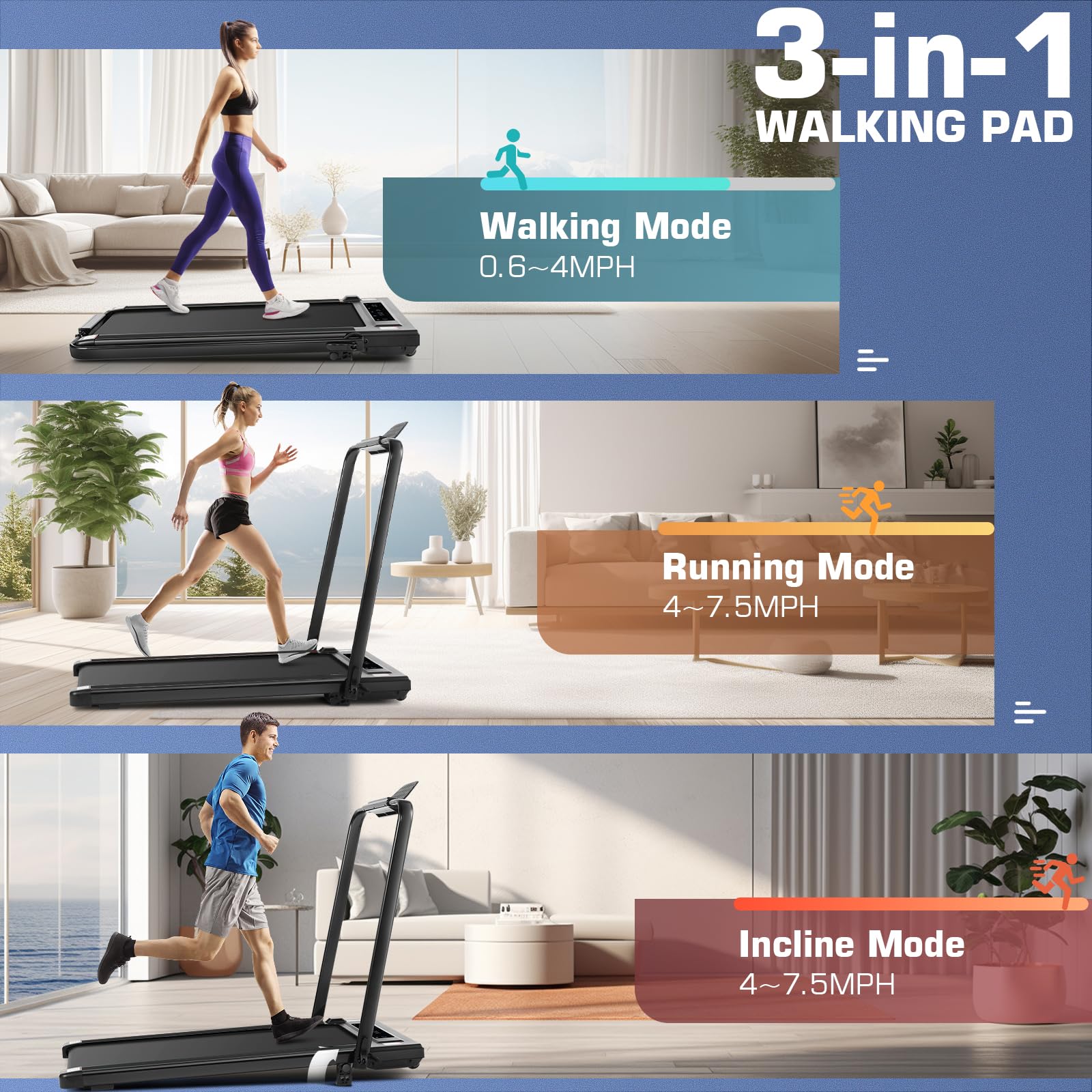 ANCHEER Folding Treadmill with Incline, 2.5HP Under Desk Treadmill for Home, 300lbs Low Noise Walking Pad with Remote Control and Handle Bar, Forest Green