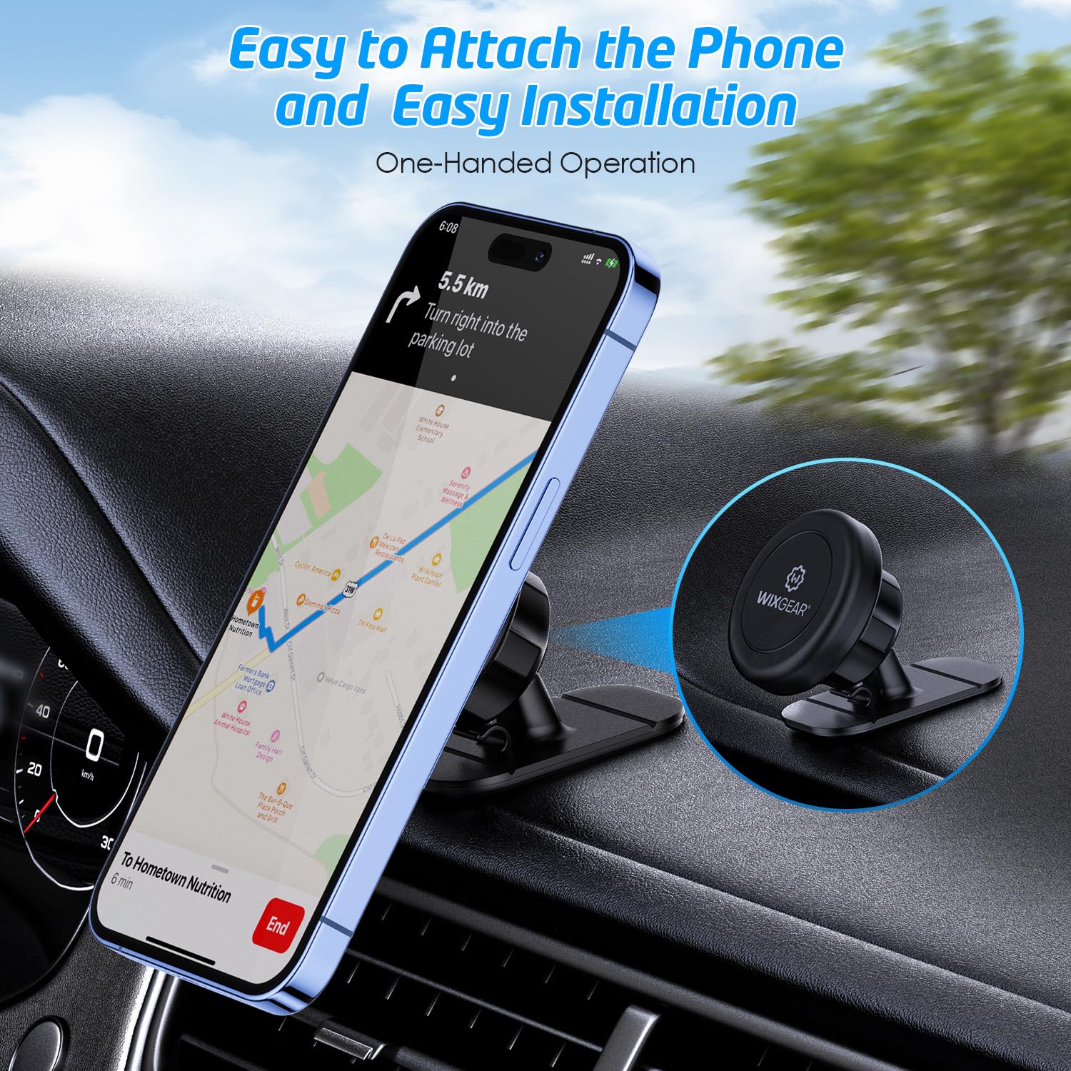 WixGear Magnetic Car Mount, Universal Stick On Mount (2 Pack) Dashboard Magnetic Phone Holder for Car, for Cell Phones and Mini Tablets with Fast Swift-snap Technology, Strong Phone Mount for Car
