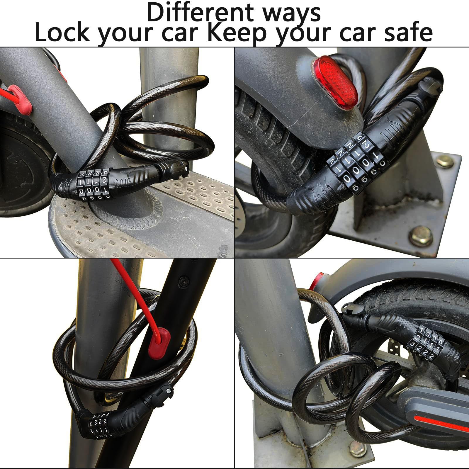E Scooter Lock,Bike Lock Combination Lock Cable Compatible for Xiaomi M365/Max/GXL/Ninebot/Segway Scooter/Moto/Bicycle Lock 4ft Long/0.472In Scooter Anti-Theft Ideal Lock 4-Digit/12 Metal Cables Lock