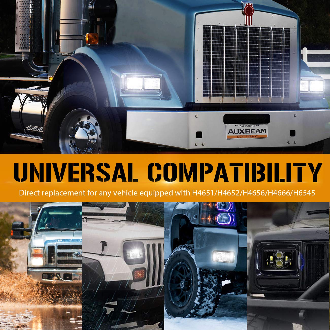 Auxbeam 4x6 LED Headlights, 4PCS 60W DOT Approved Rectangular H4651 H4652 H4656 H4666 H6545 Headlight Compatible with Kenworth Freightliner Peterbilt Ford Probe Oldsmobile Cutlass Trucks Black