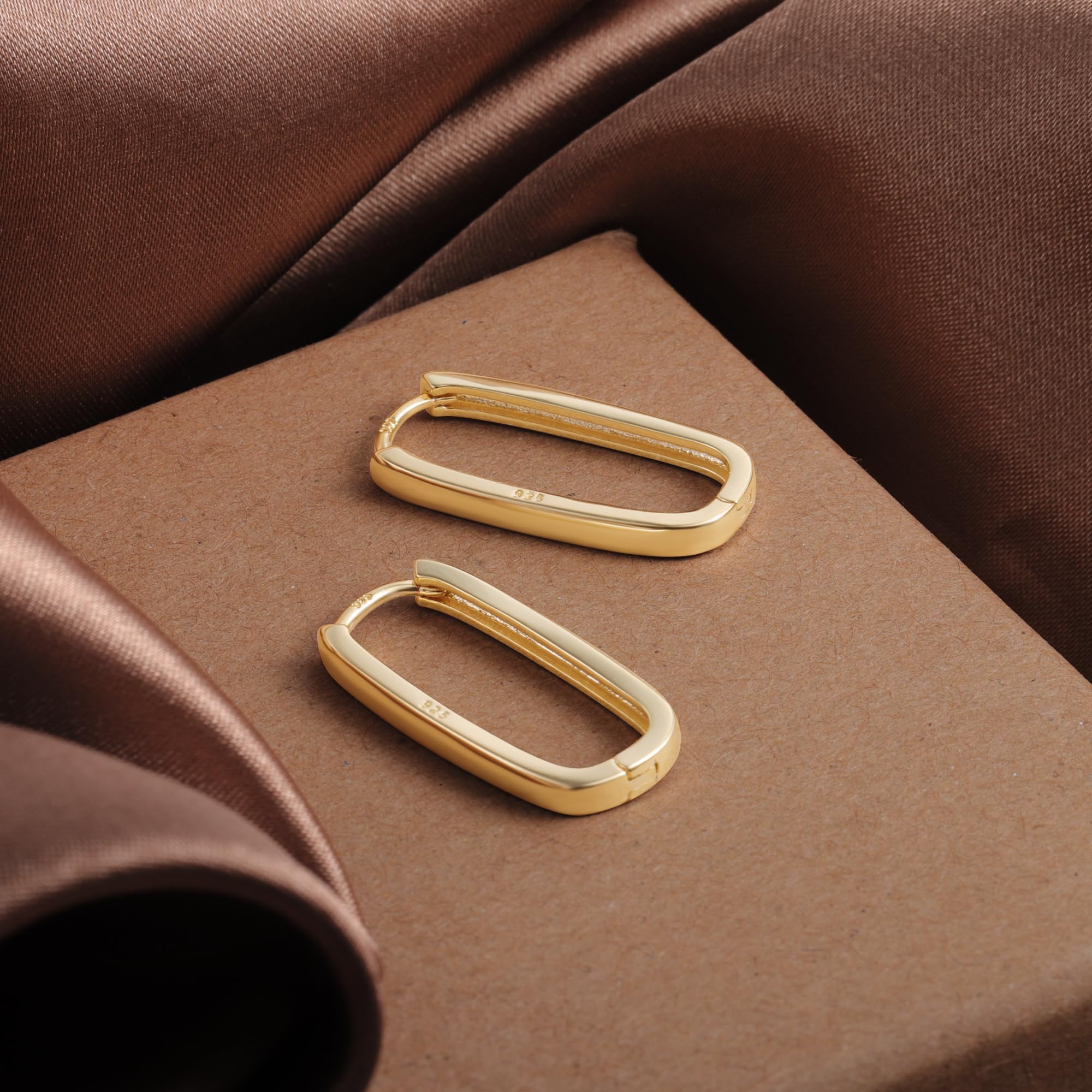 14K Gold Plated Sterling Silver Earrings Small Rectangle Hoop Earrings for Women Hypoallergenic Small Hoops Earring Gold Square Hoop Earrings for Women Trendy