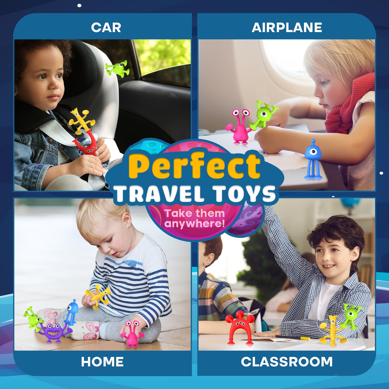 Suction Toy Toddler Bath Toys: No Hole Bath Toy for Boys Girls Gifts - 18PCS Sensory Fidget Toys for Kids - Baby Window Building Toy Gooide Bag Stuffers - Christmas Stocking Stuffers for Kids