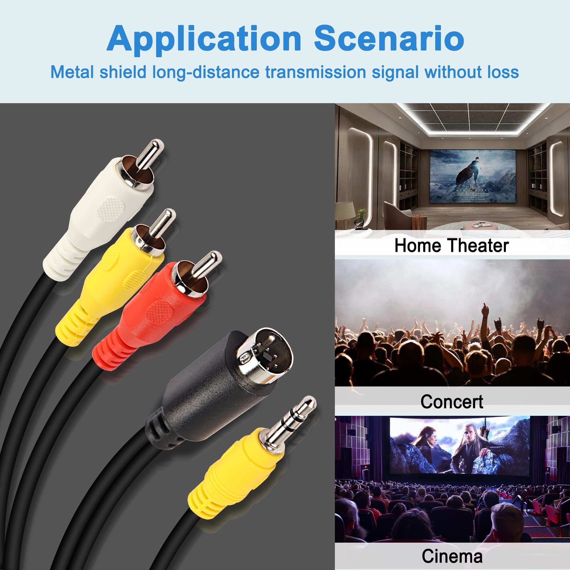 XMSJSIY S-Video 7 Pin with 3.5mm 1/8" TRS Male to 3 RCA Male Composite Video Extender Cable Adapter for DVD,TV,HDTV,CD Players,PC Laptop-1.8M