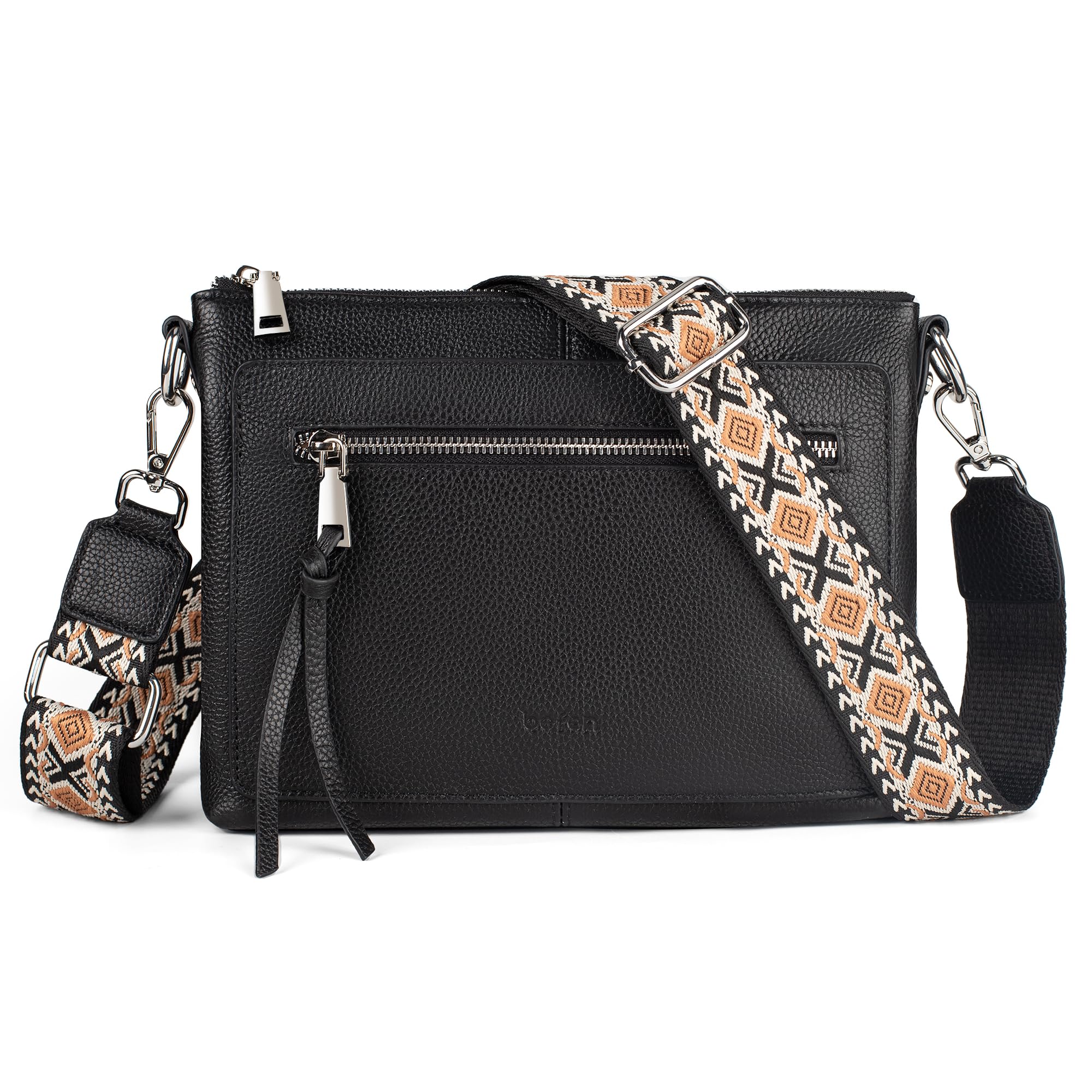 befen Genuine Leather Crossbody Bags for Women, Small Soft Leather Shoulder Bag Purse, Women's Cross body, Black Crossover Body Handbags with Adjustable Wide Guitar Strap