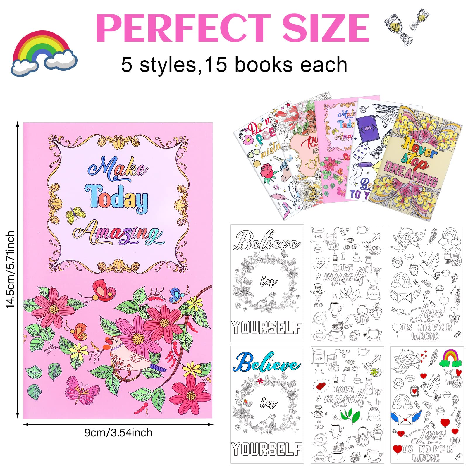 Eaasty 75 Pcs Mini Adult Coloring Books Bulk Mandala Activity Books with Positive Quote Motivational Inspirational Coloring Gifts for Kids Adults Stress Relieving Holiday Party Favors Back to School