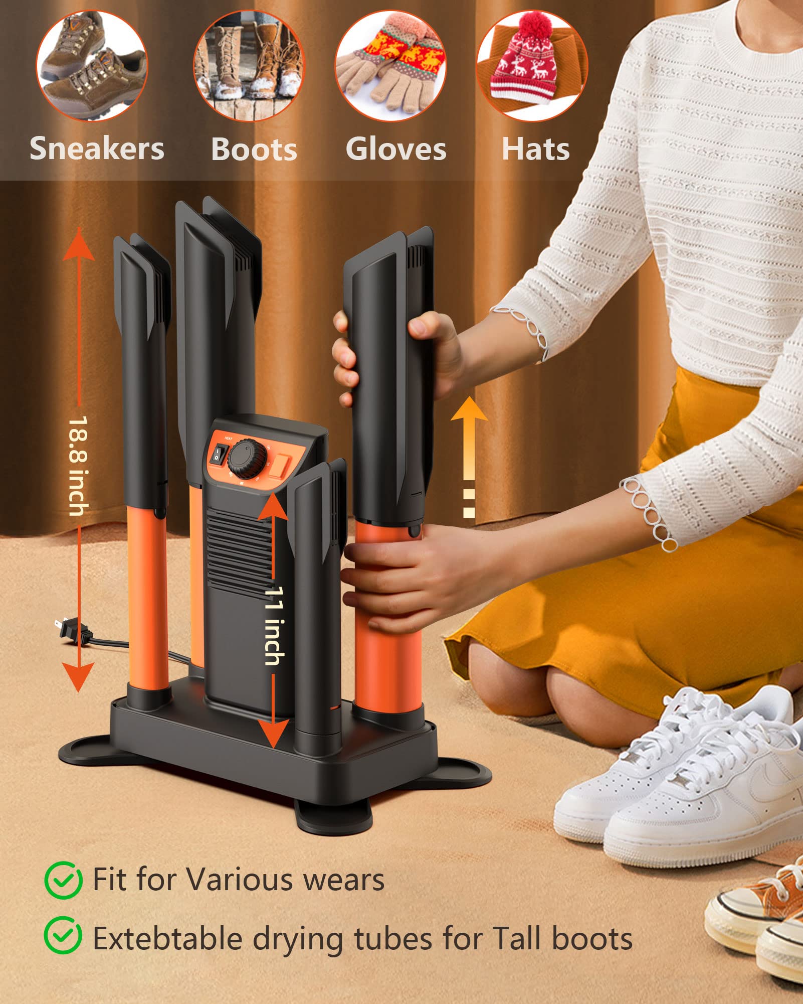 EPAPHRAS Boot Dryer Shoe Dryer, Glove Dryer & Boot Warmer with Heat Blower,Quick Drying for Work Boots, Ski Boots, Sneakers, Gloves, Hats, Helmets