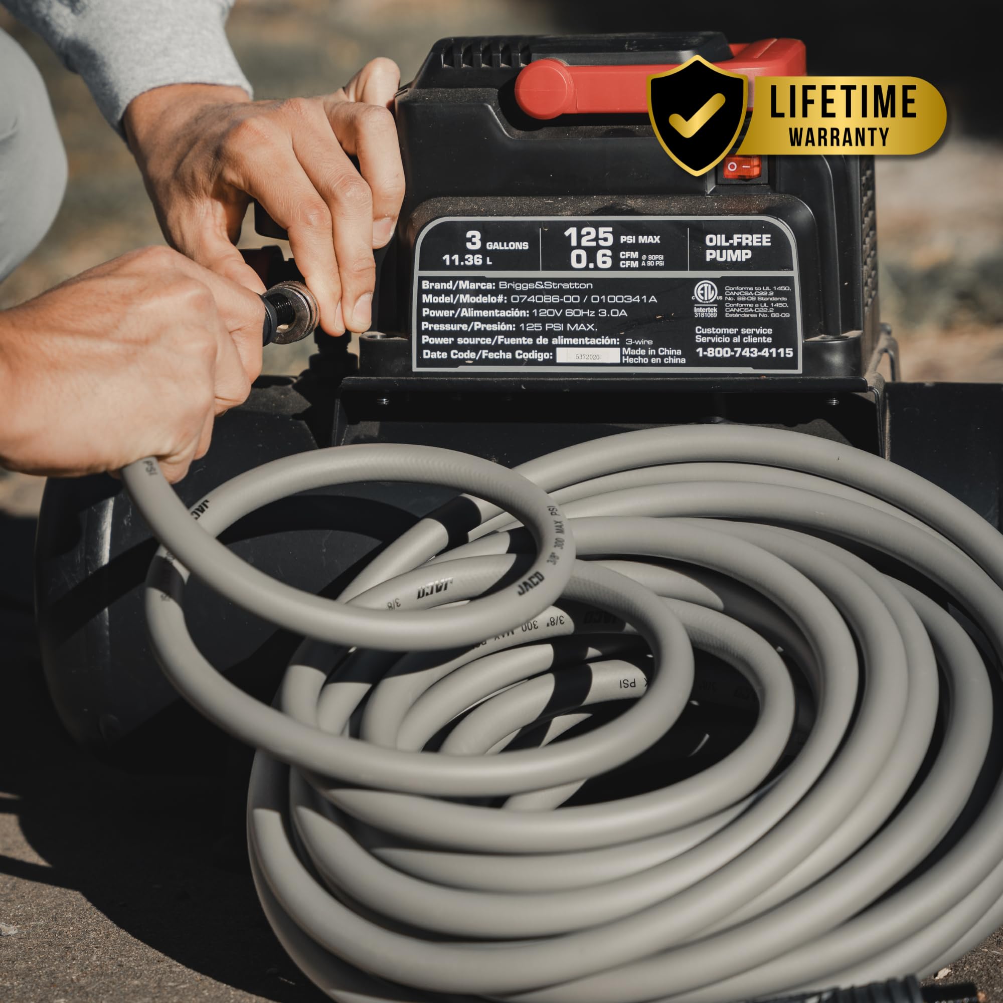 JACO FlexPro Hybrid Air Hose (3/8" x 50 ft) | Dual 1/4" M-NPT Fittings (Storm Gray)