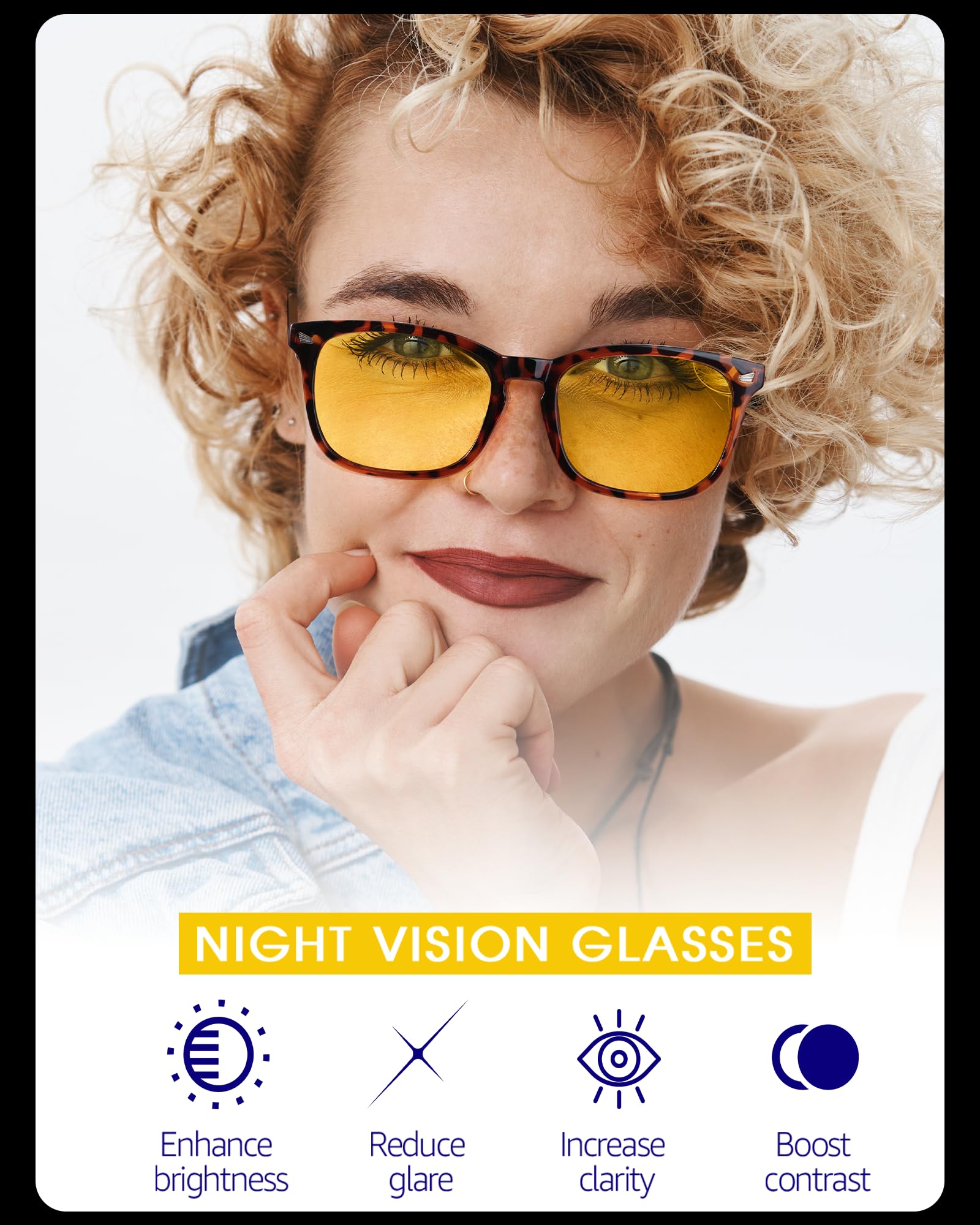 TJUTR Night Vision Driving Glasses for Men Women, Polarized Anti Glare Yellow Glasses for Driving at Night Time TN8082