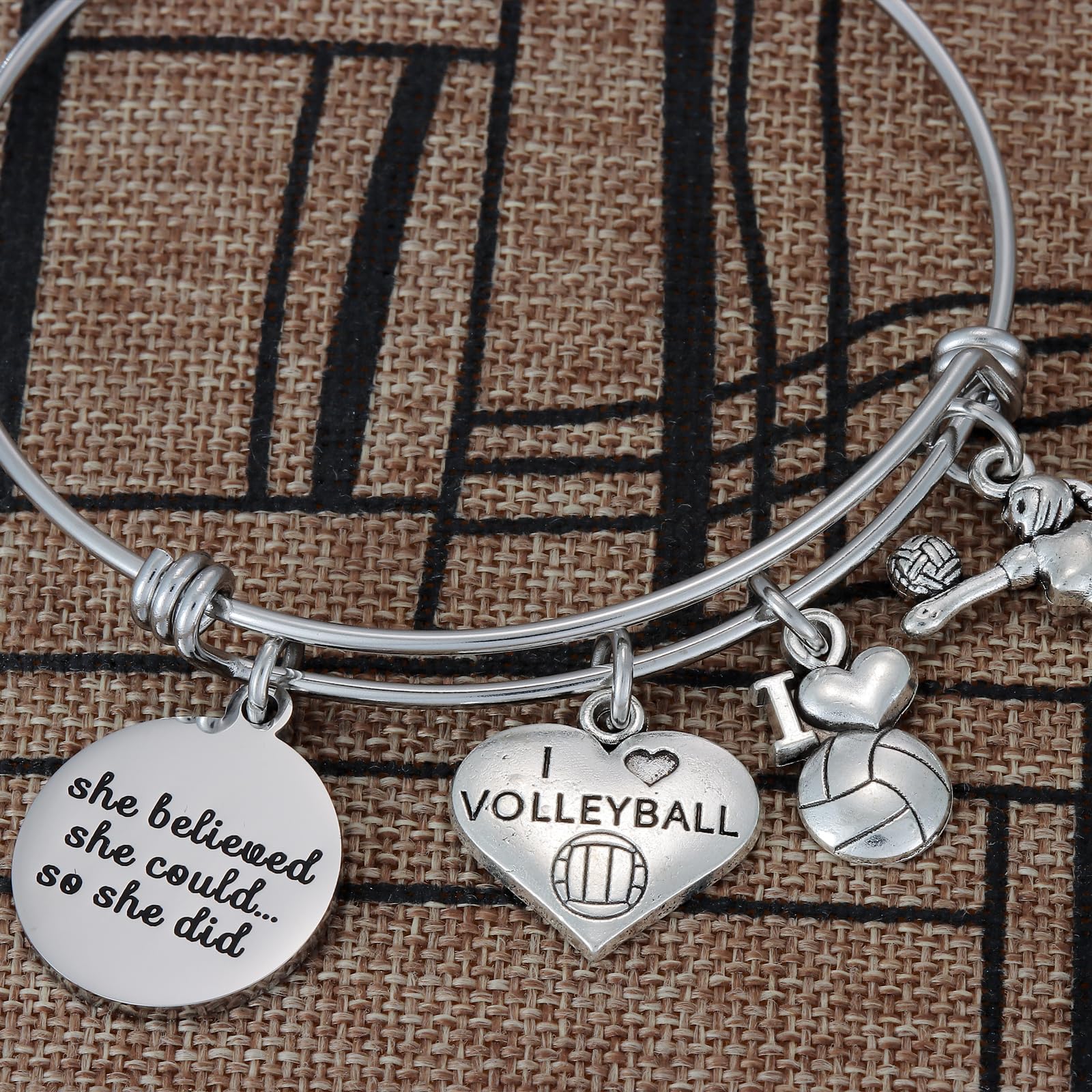 Kivosliviz Volleyball Charm Bangle Bracelet Volleyball Inspirational Jewelry Volleyball Gifts for Female Volleyball Players