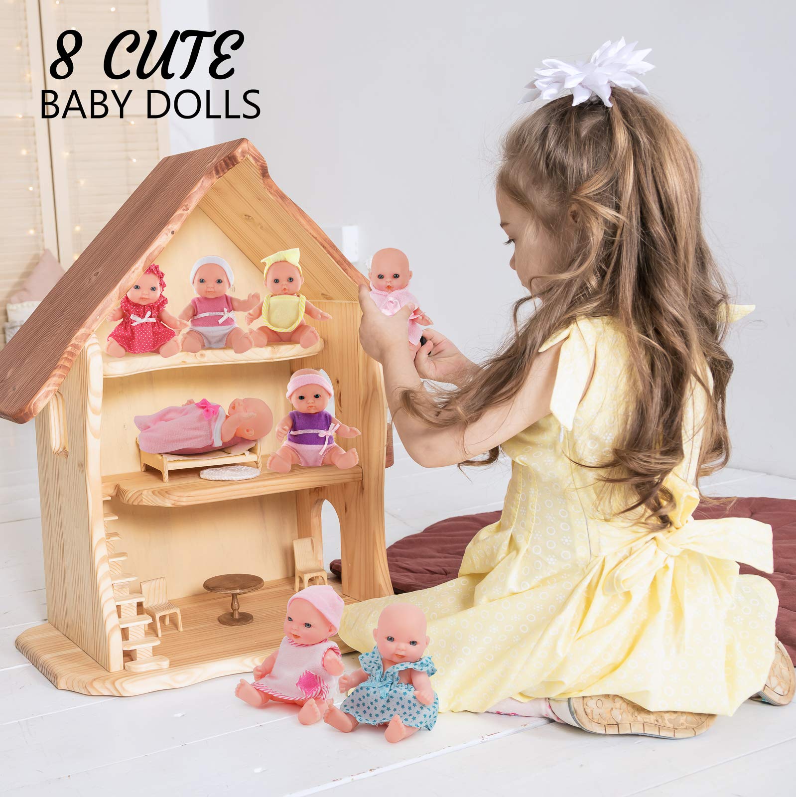Click N' Play Small Baby Doll Set - Set of 8, 5" Small Toy - Nursery Playset Tiny Plastic Babies - Mini Baby Dolls for Girls Toddlers and Kids 3+ - Small Dolls