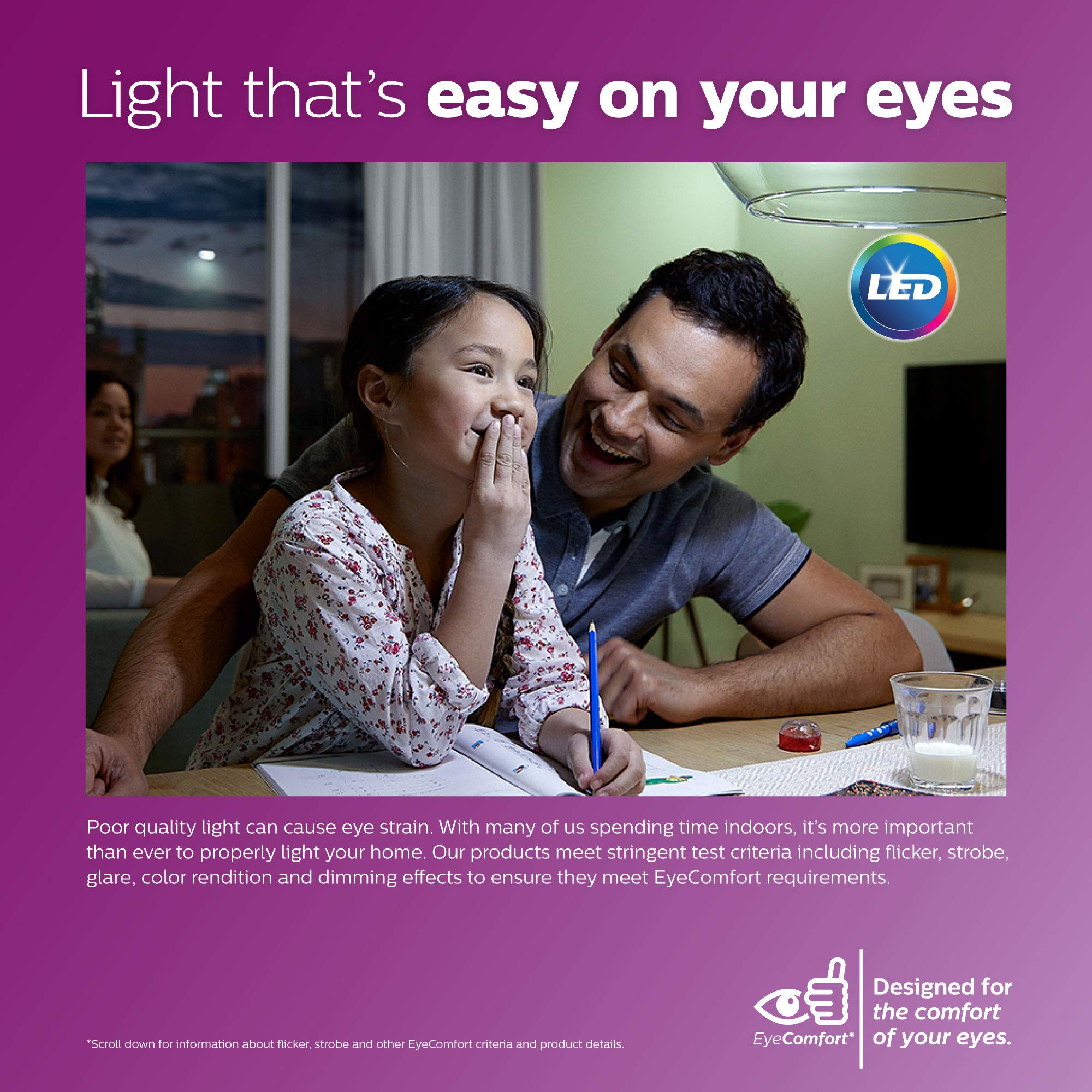 Philips LED Basic Frosted Non-Dimmable A19 Light Bulb - EyeComfort Technology - 1500 Lumen - Daylight (5000K) - 13.5W=100W - E26 Base - Old Version- Indoor - 4-Pack
