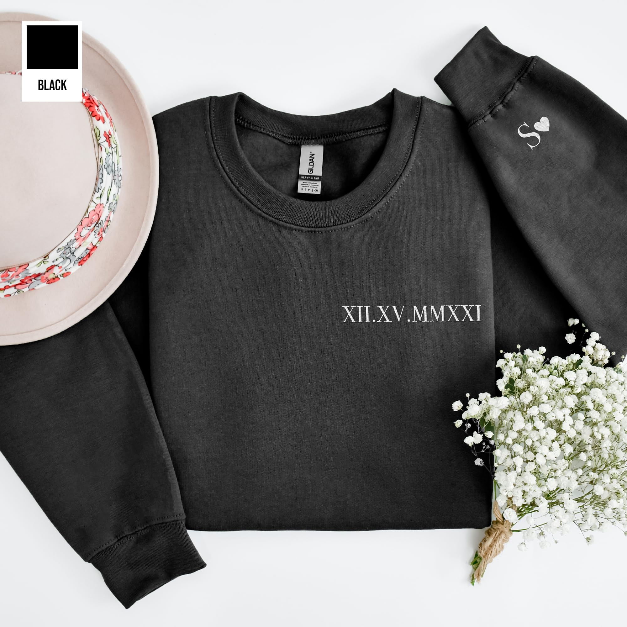 Custom Embroidered Roman Numeral Date Couple's Sweatshirt & Hoodie, Matching Hoodies for Couples, Custom Embroidered Sweatshirt, Anniversary, Engagements, Valentine's Day Gifts