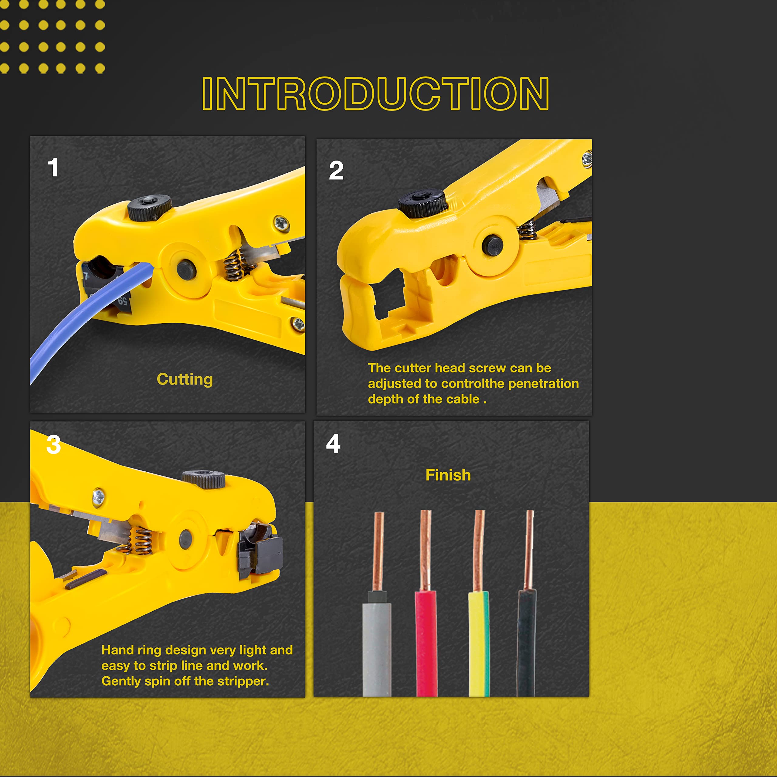 KOTTO Coax Cable Crimper Kit - Adjustable Compression Tool for RG6, RG59, RG11 - Includes Coaxial Cable Stripper and 20 F Compression Connectors