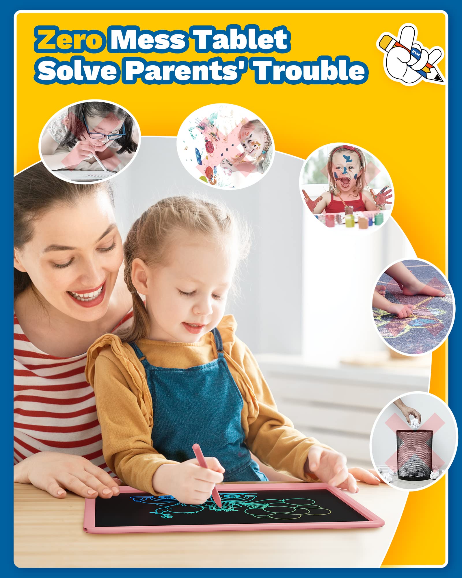 TEKFUN Teen Girl Gifts Ideas, 15inch LCD Writing Tablet for Kids Age 8-10 and Up, Doodle Board 4 5 6 7 Year Old Girl Toys, Mothdays Day Gifts Homeschool Supplies Easter Gifts for Toddlers (Pink)