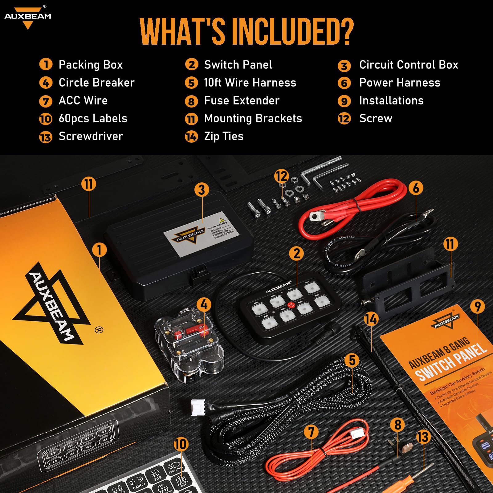 Auxbeam 8 Gang Switch Panel BA80 Automatic Dimmable LED Touch Control Panel Box Electronic Relay System Car Touch Switch Box Universal for Truck ATV UTV Boat Marine SUV Caravan -Blue, 2 Years Warranty