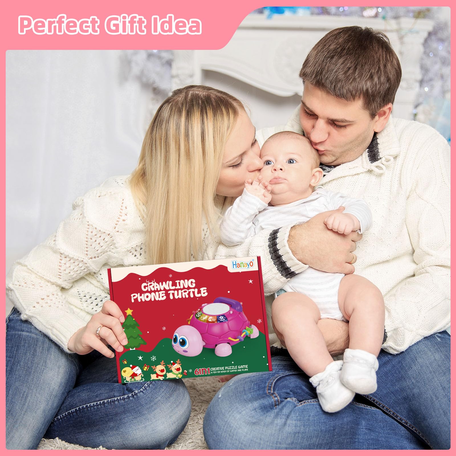 Hanayo Baby Musical Turtle Crawling Baby Girl Toys for 6-18 Months,Infant Early Learning Educational Toy,Baby Girl Gift Essentials for Newborn 7 8 9 11+ Months 1-2 Year Old(Pink)
