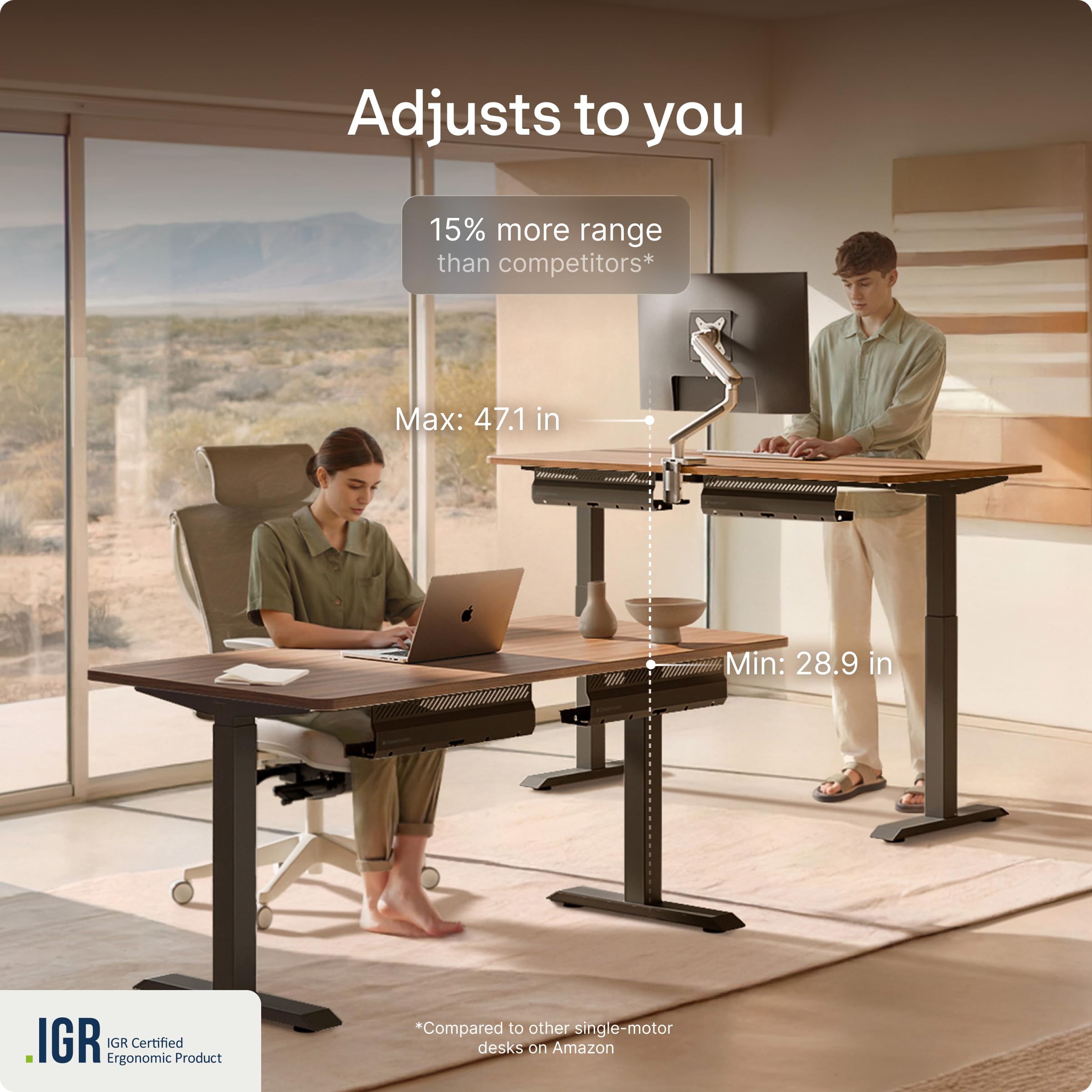 Desktronic HomeOne Standing Desk 60x30 — Ergonomic Sit Stand Home Office Desk, Made in Europe, Electric Dual Motor Height Adjustable, USB & USB-C Charging, Wobble-Free, Touchscreen, 3 Memory Presets