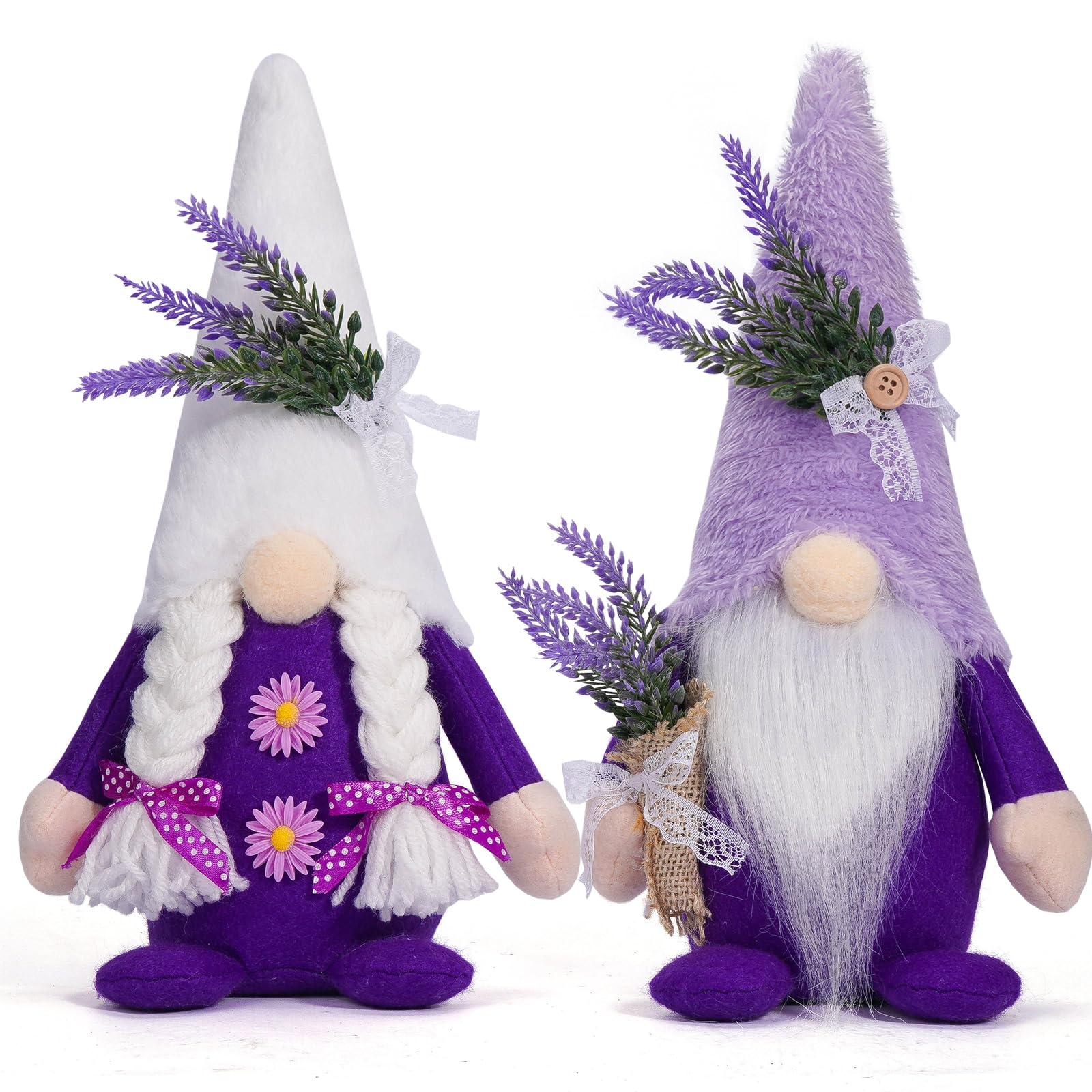 ALLYORS Lavender Gnomes Decor, Spring Summer Gnomes Decorations for Home Office, Purple Gnomes Gifts for Home Kitchen Table Tiered Tray