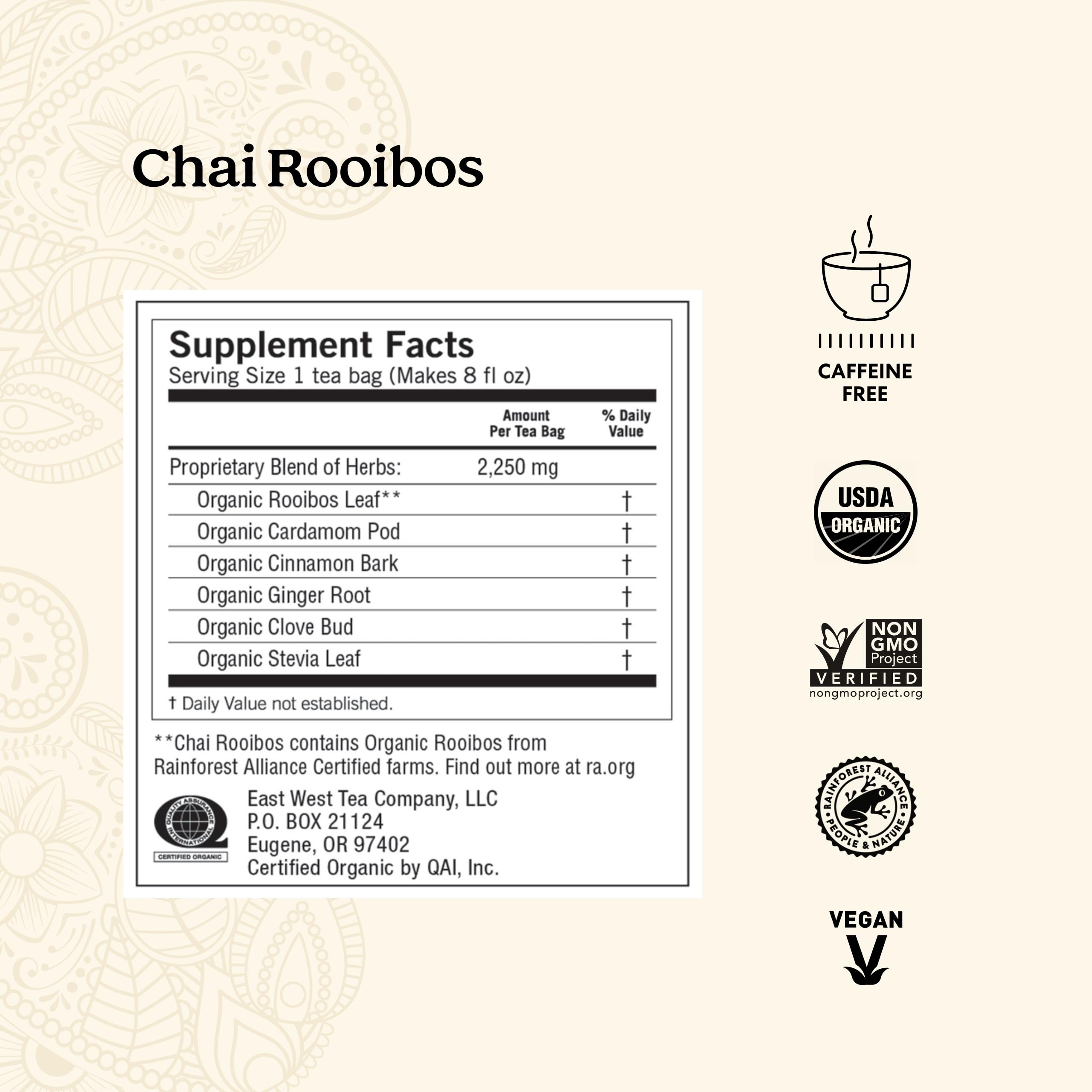 Yogi Tea Chai Rooibos Tea - 16 Tea Bags per Pack (6 Packs) - Spiced Organic Rooibos Tea - Provides Antioxidants - Caffeine-Free - Includes Cardamom, Cinnamon, Ginger & Clove