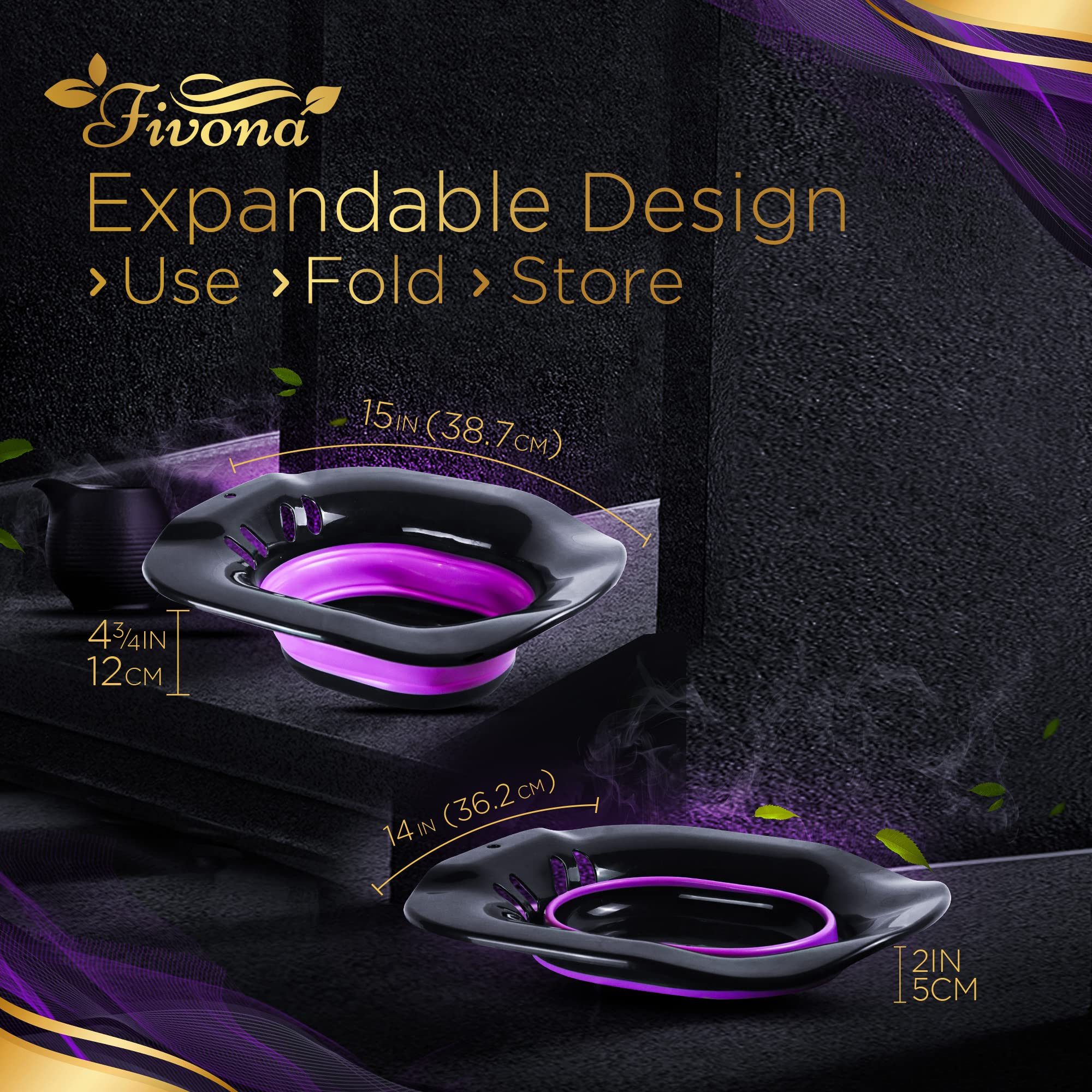 Fivona 3-in-1 Yoni Steam Kit Black - Foldable Over The Toilet Steamer Seat with Herbal Blend and Storage Bag - Effective Detox pH Balance Cleansing and Relaxation - at Home V-SPA