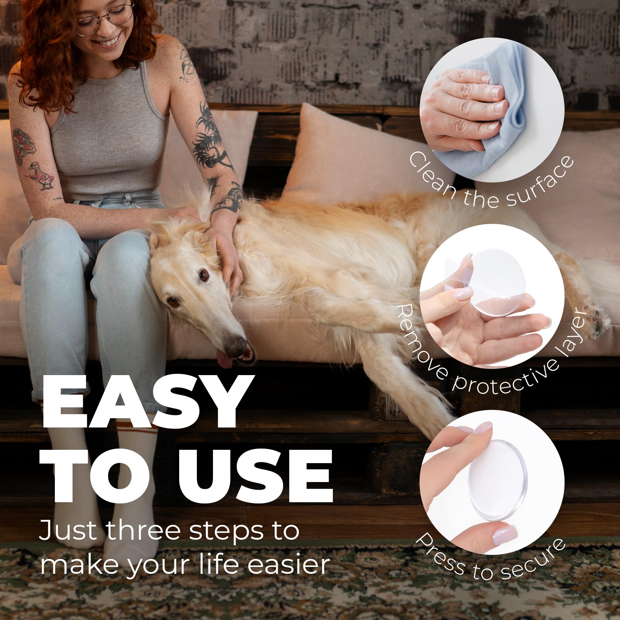 Large 2" Door Knob Wall Protectors โ 6 Clear Self-Adhesive Silicone Bumper Pads in Hemispherical Shape โ Noise Dampening Wall & Furniture Guards by VELLAX